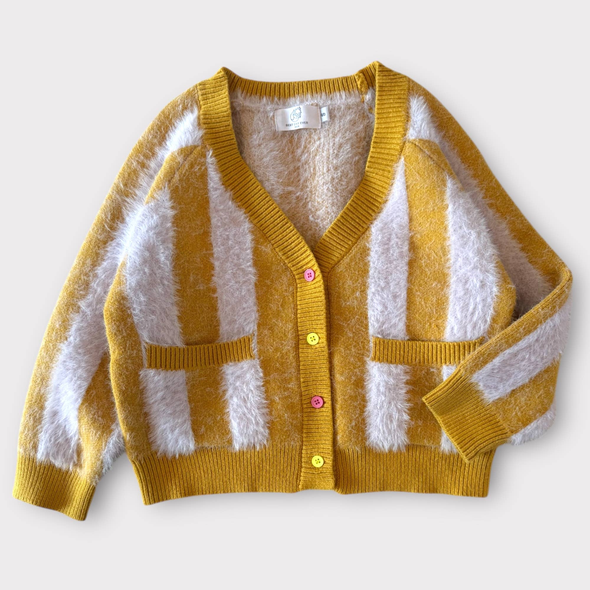 KIDDOS Big Top Stripe Cardigan: Yellow/Lavender
