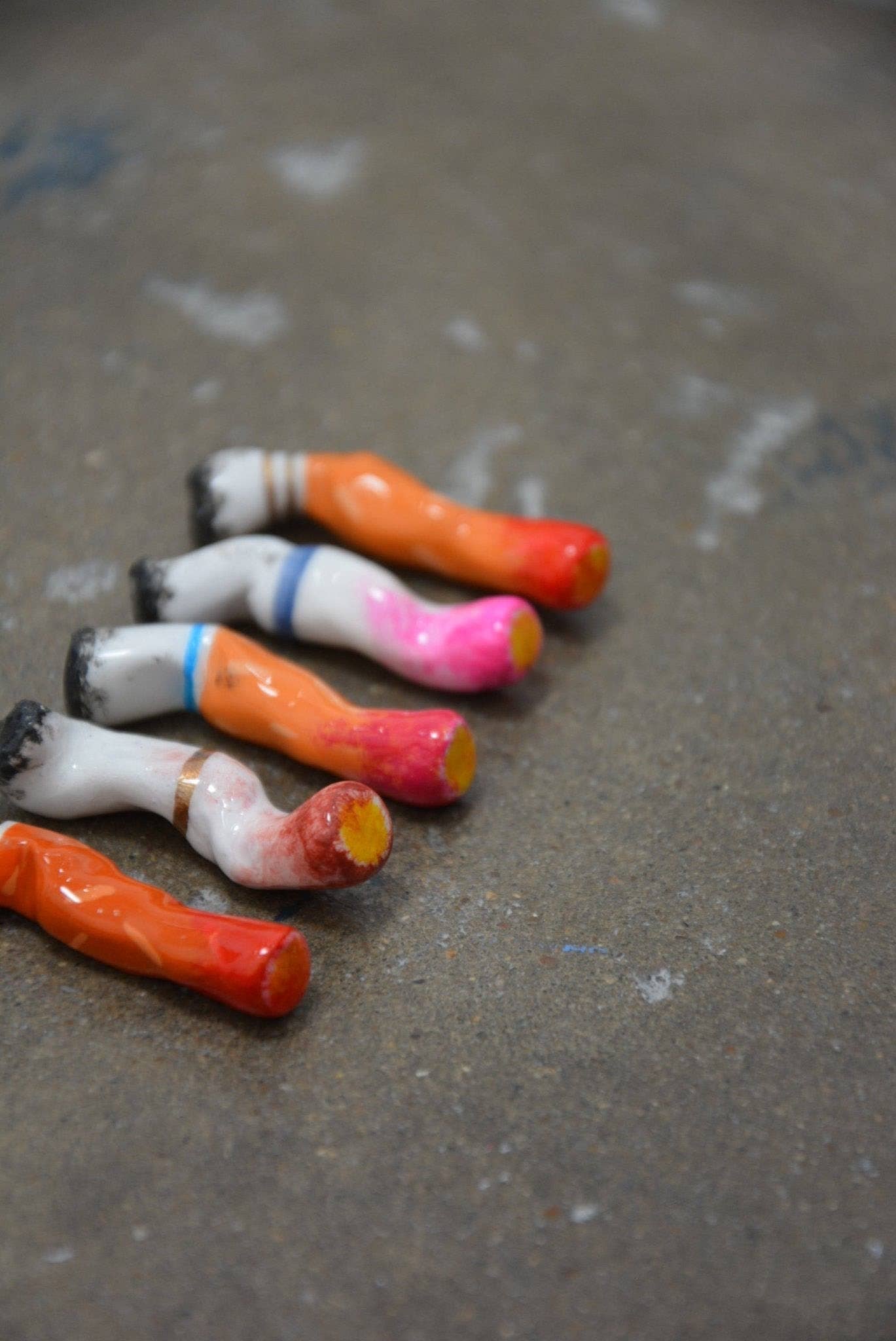 LIPSTICK STAINED CERAMIC CIGARETTES - SET OF 5