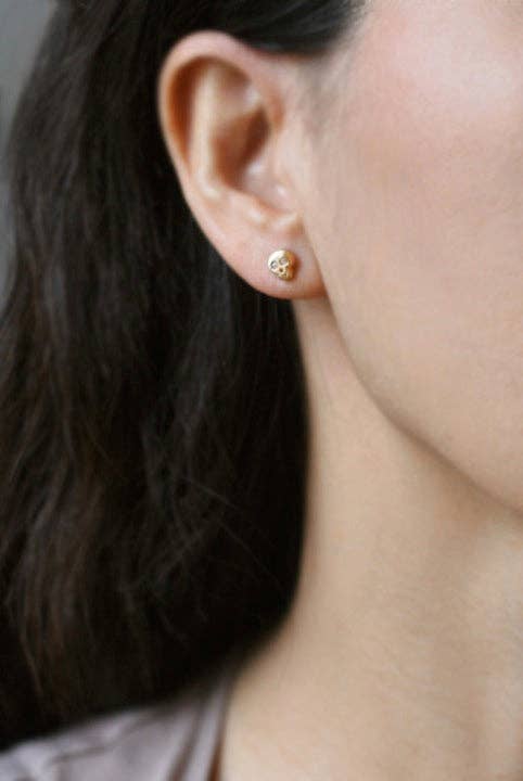 Baby Skull Earrings 14K + Sapphires