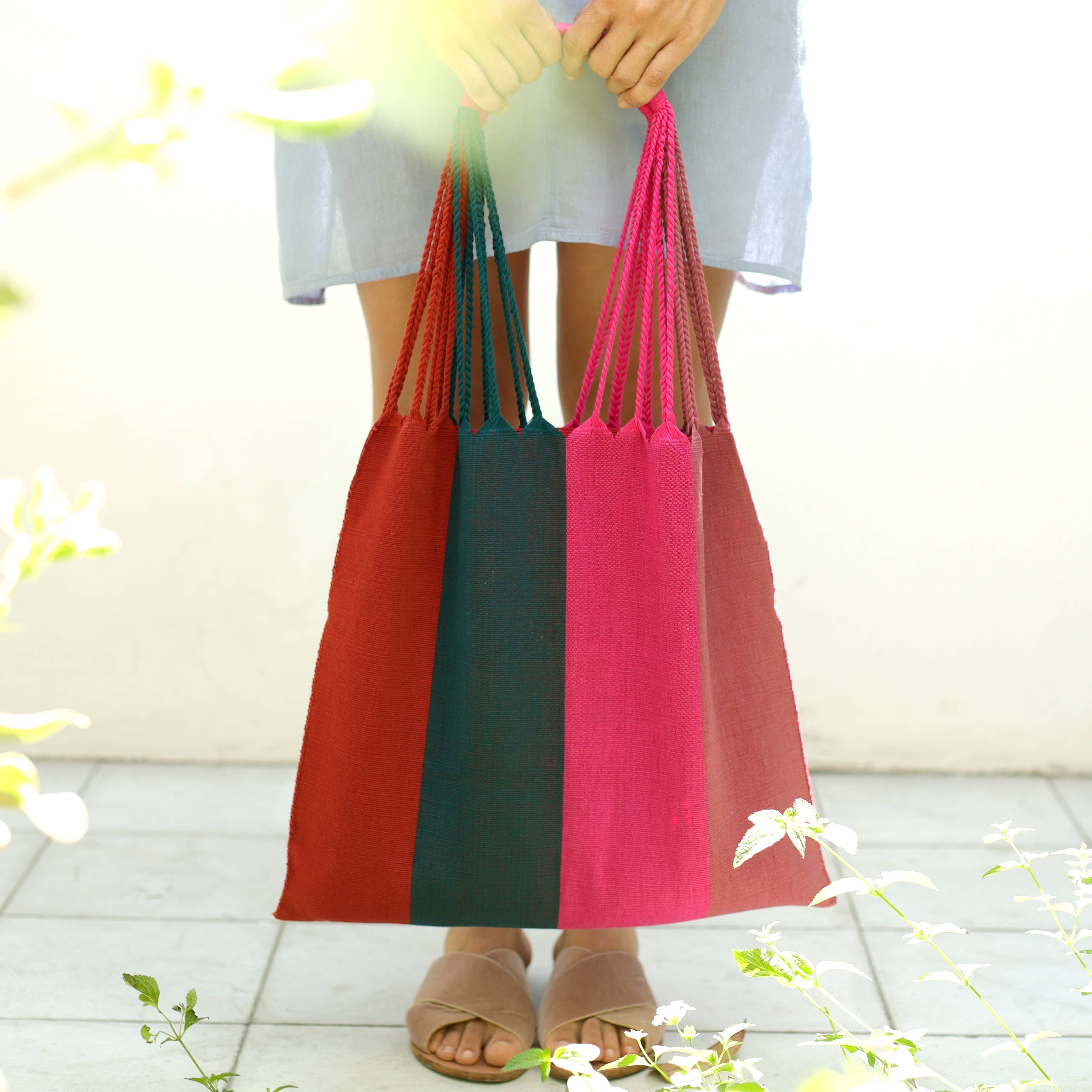 Las Rayas Tote Hand Woven in Chiapas - Playa