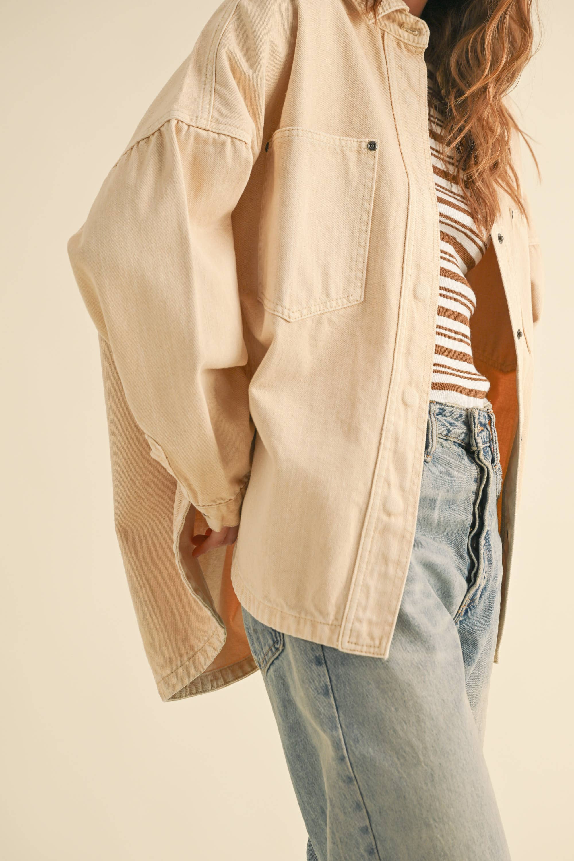 WASHED SNAP BUTTON DENIM SHACKET