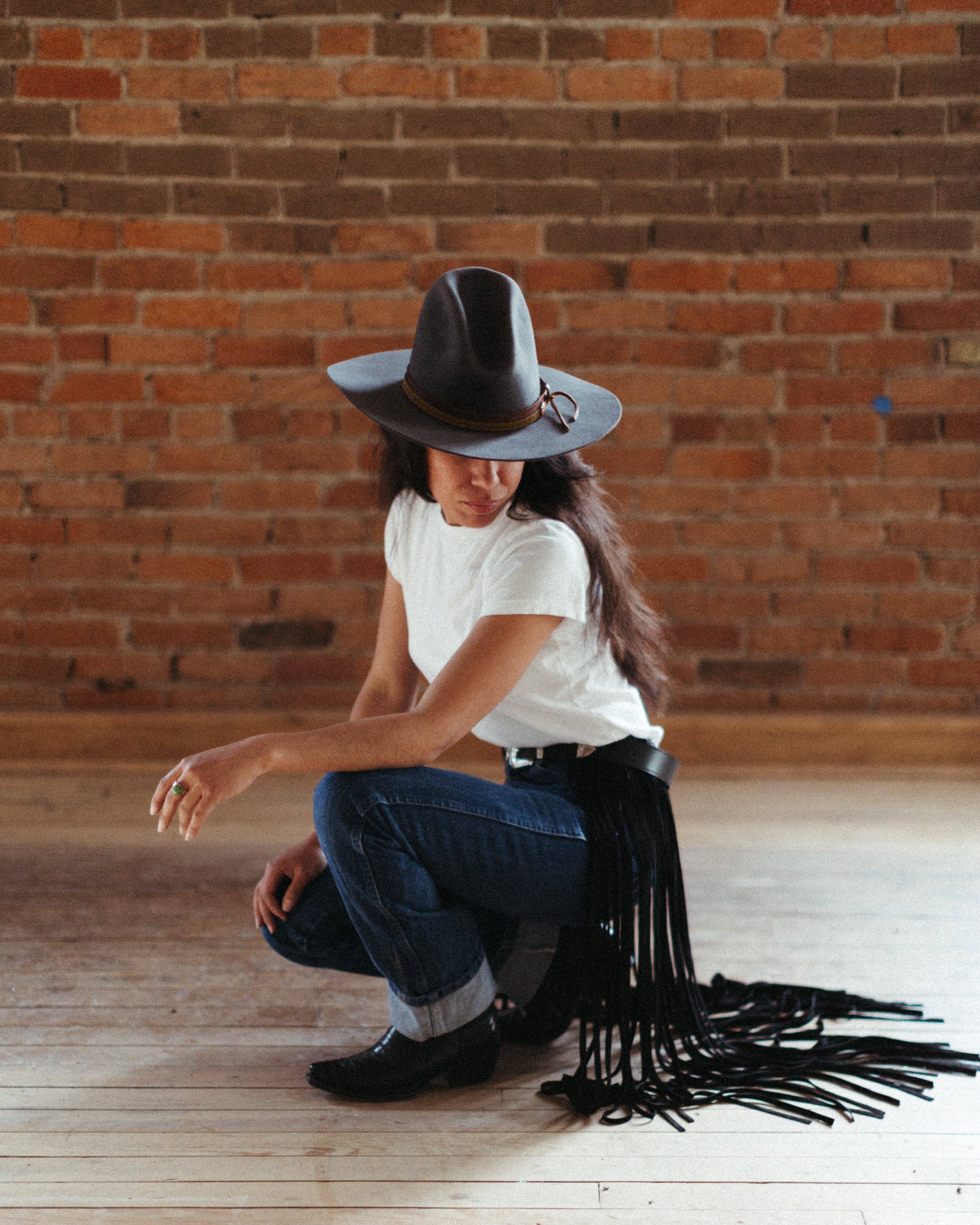 Double Buckle Fringed Leather Belt by Crossbow