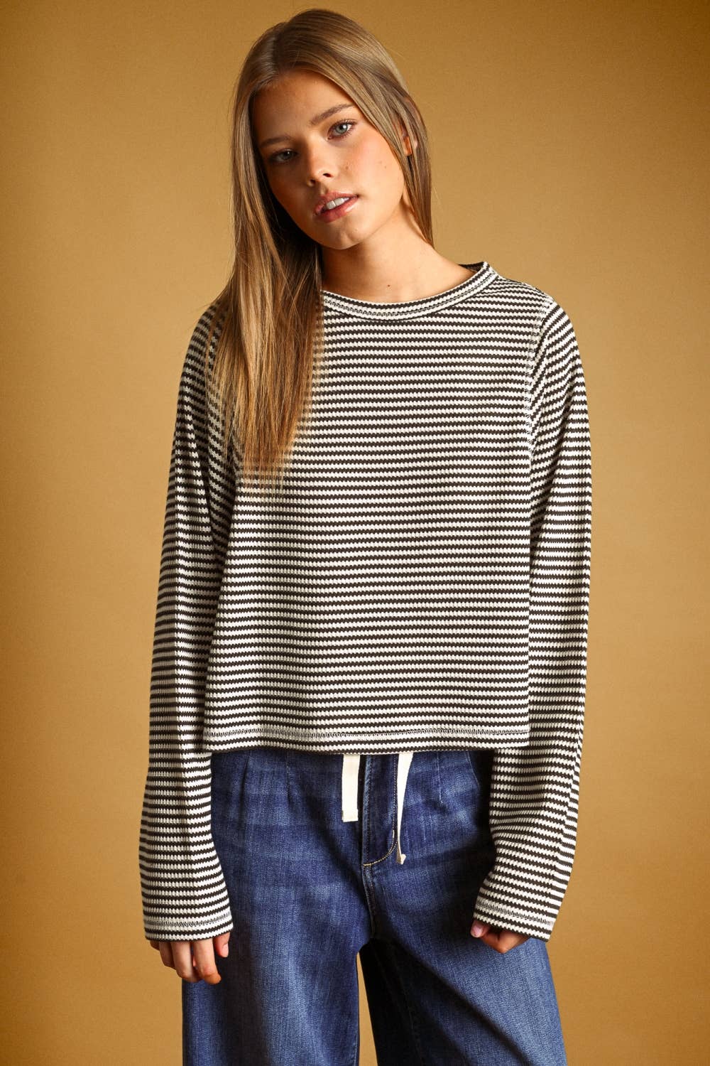 STRIPED WAFFLE LONG SLEEVE