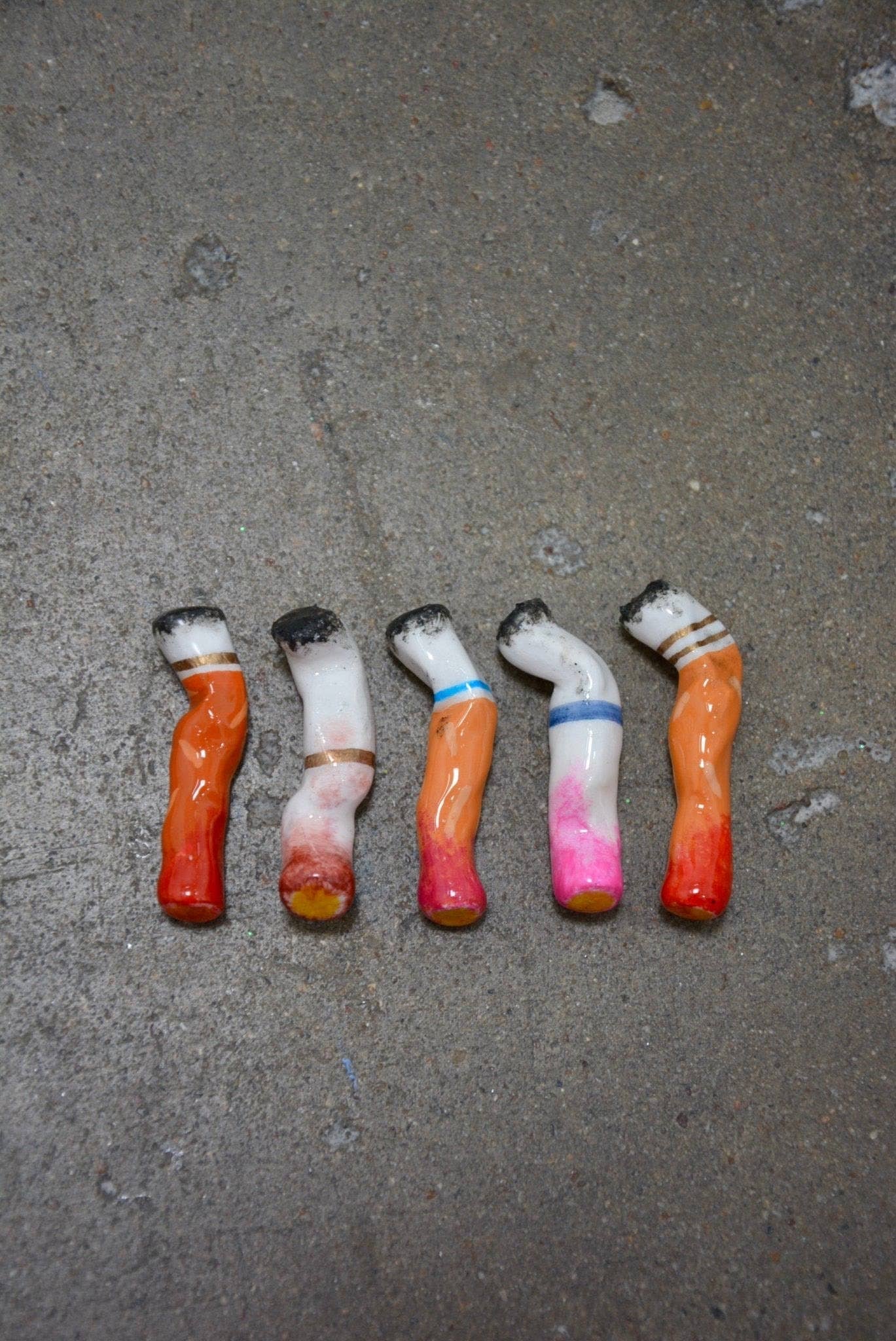 LIPSTICK STAINED CERAMIC CIGARETTES - SET OF 5