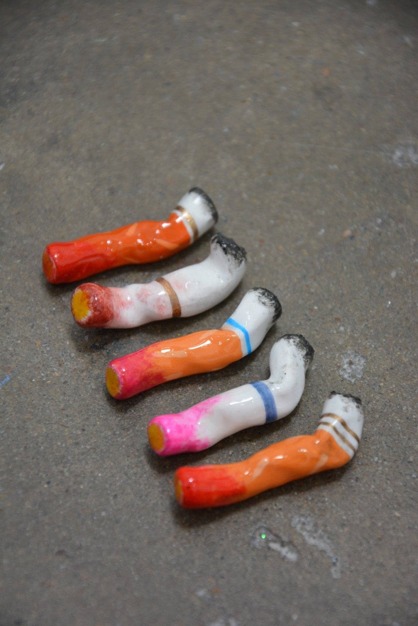 LIPSTICK STAINED CERAMIC CIGARETTES - SET OF 5