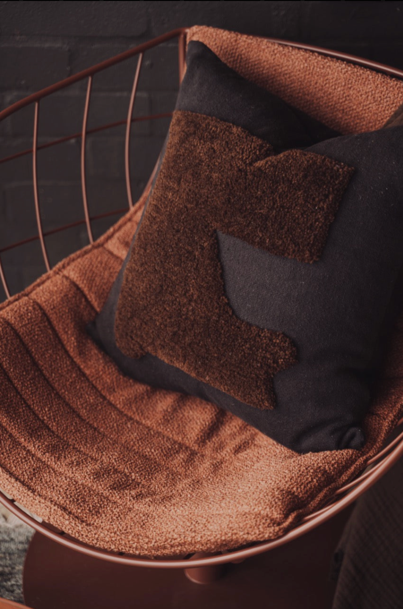 Black and Chocolate Linen & Wool Abstract Pillow