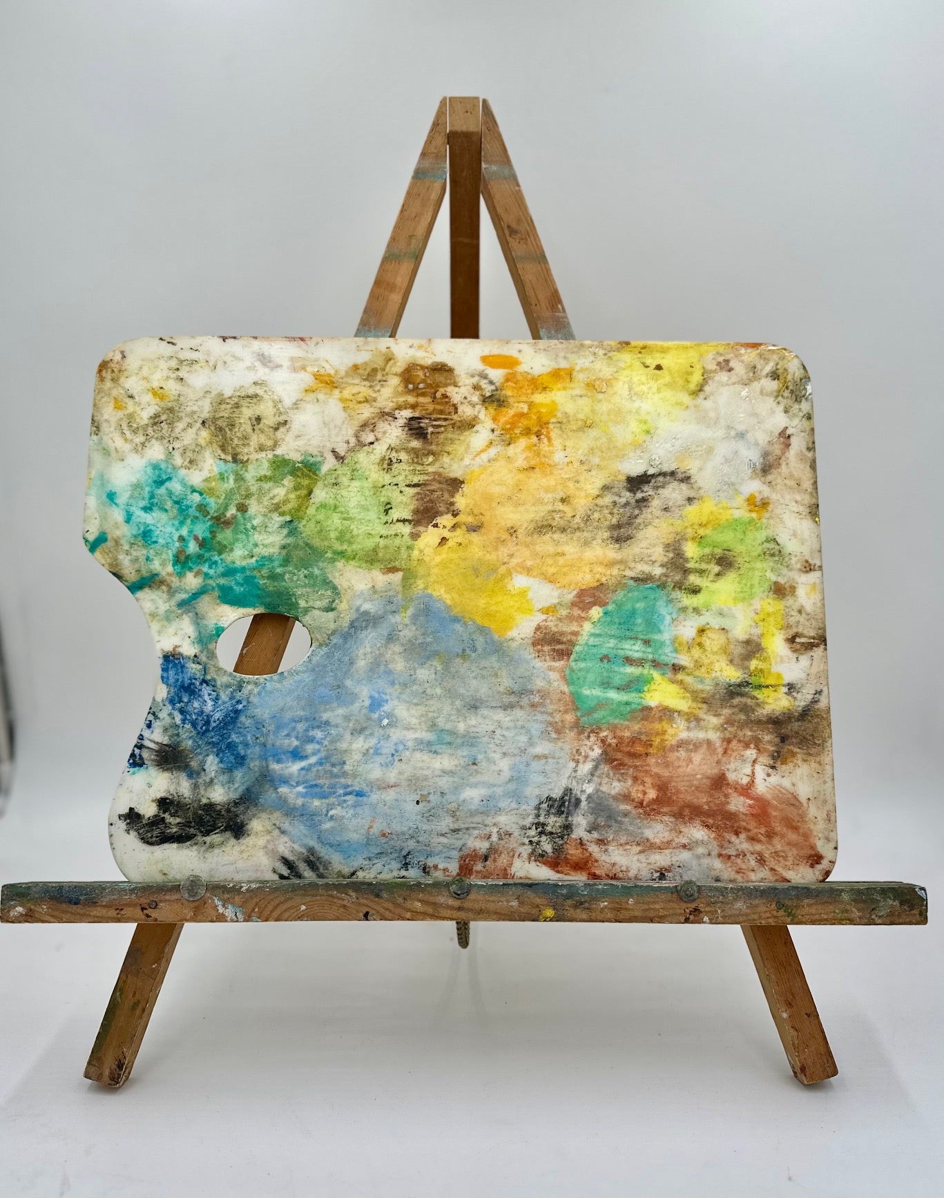 Vintage Wooden Easel with Artists Palette Board as found