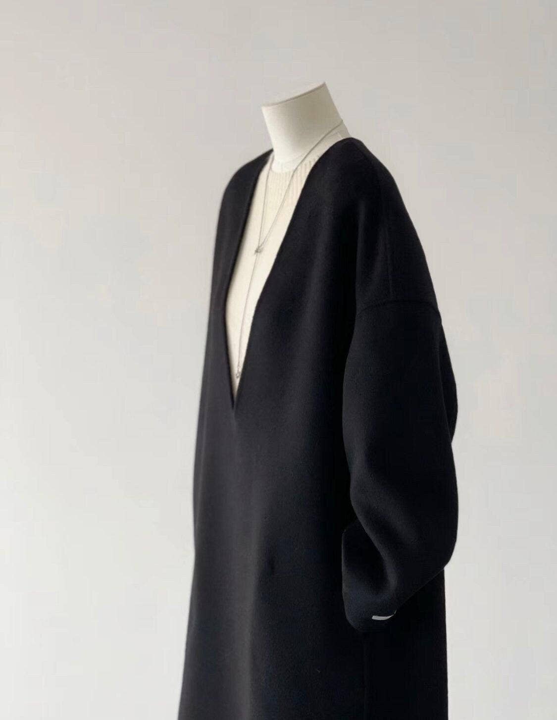 V-Neck Wool Coat Dress