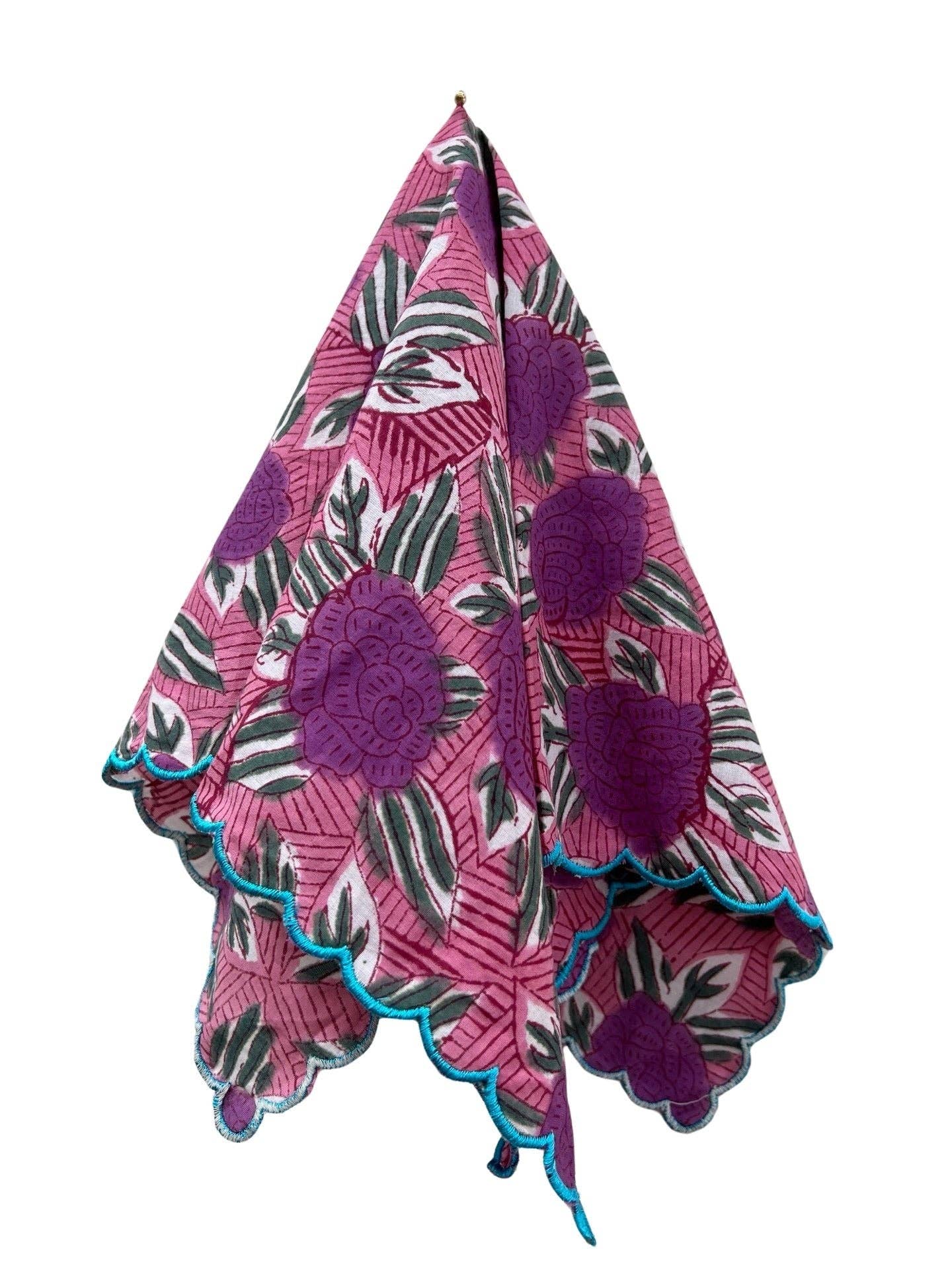 Rose Hand Blocked Napkins + Scalloped Edge | Set of 4