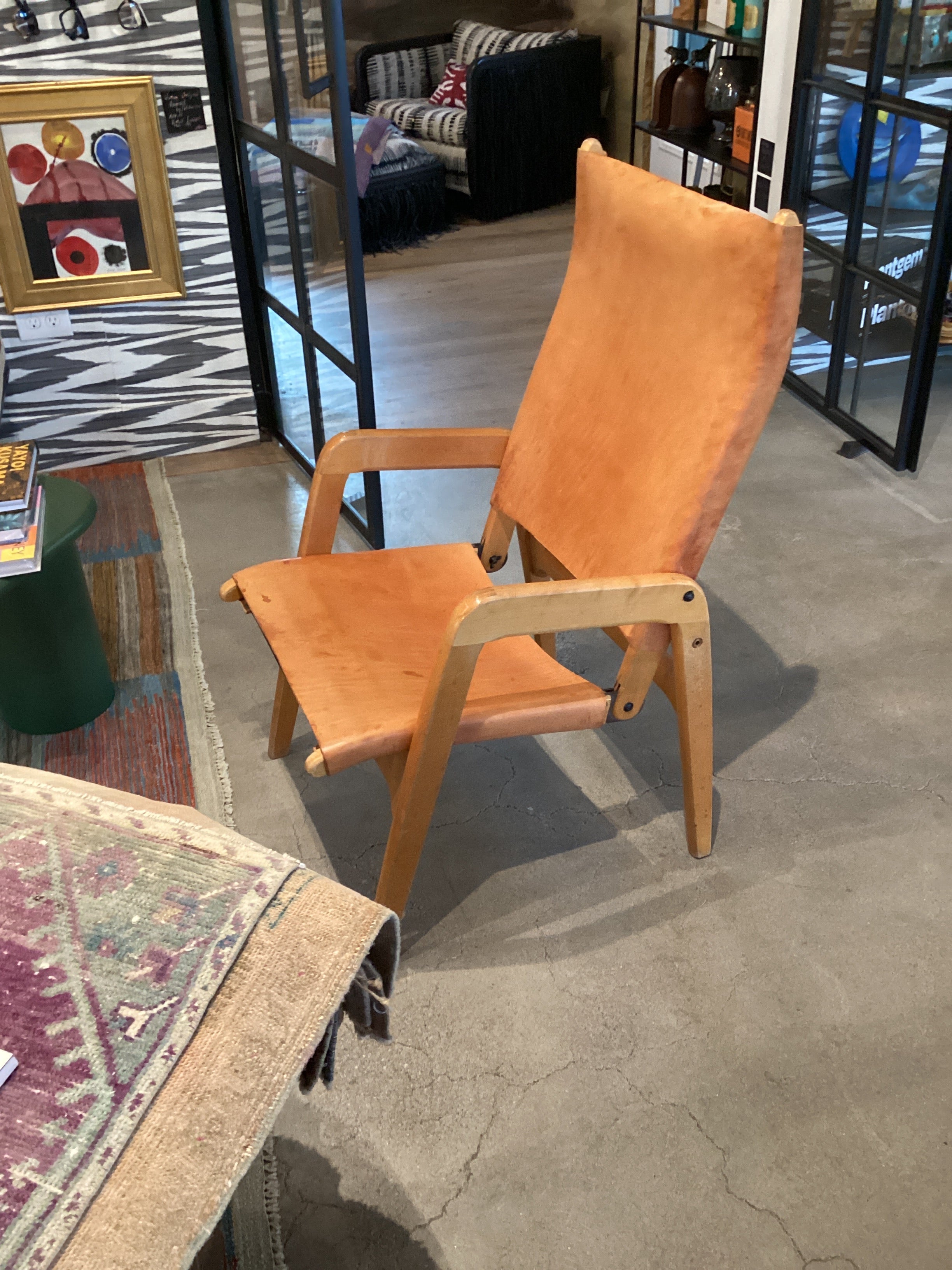 Mid Century Folk Art Leather Recliner