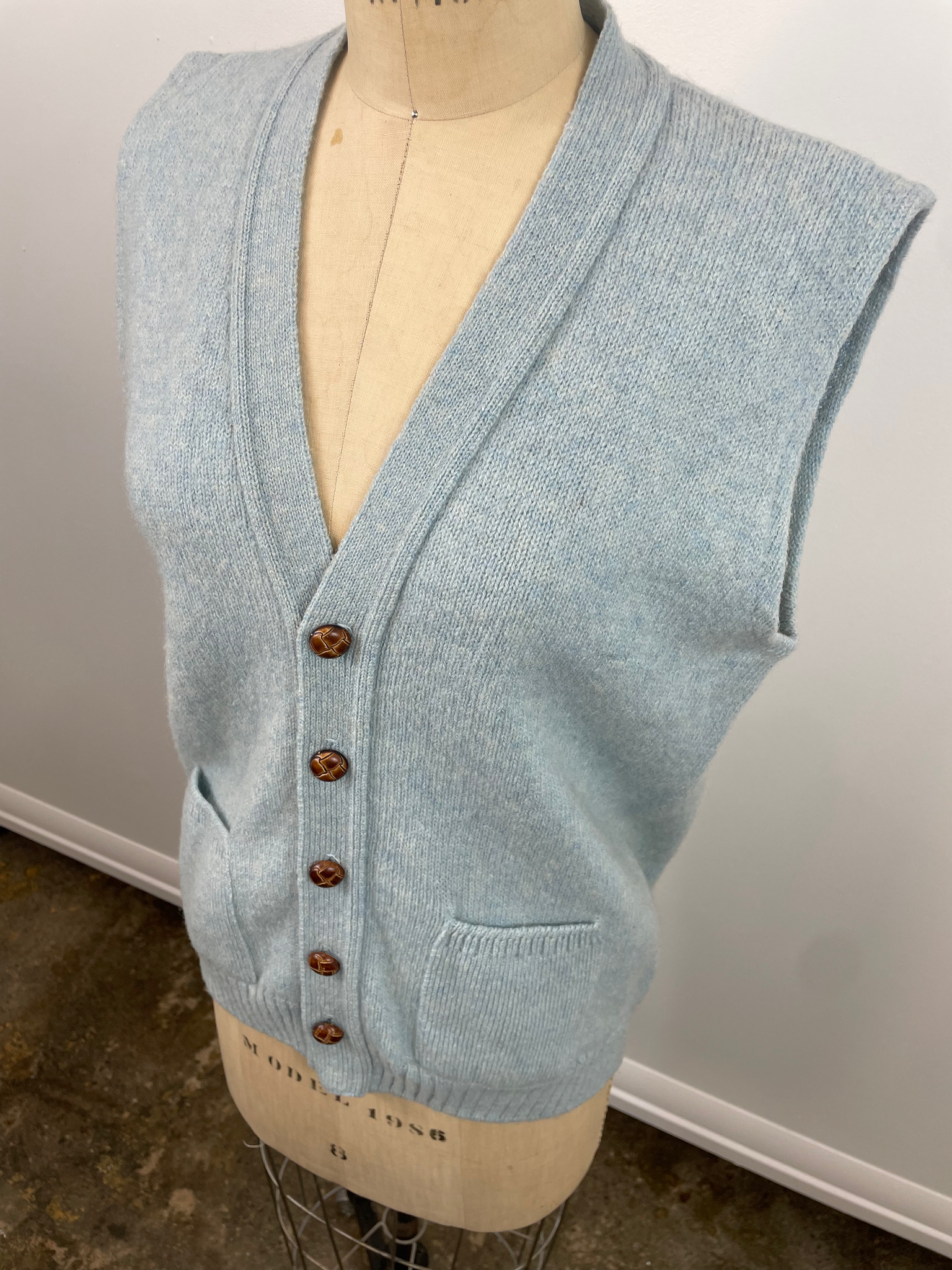 Vintage Light Blue Wool  Sweater Vest