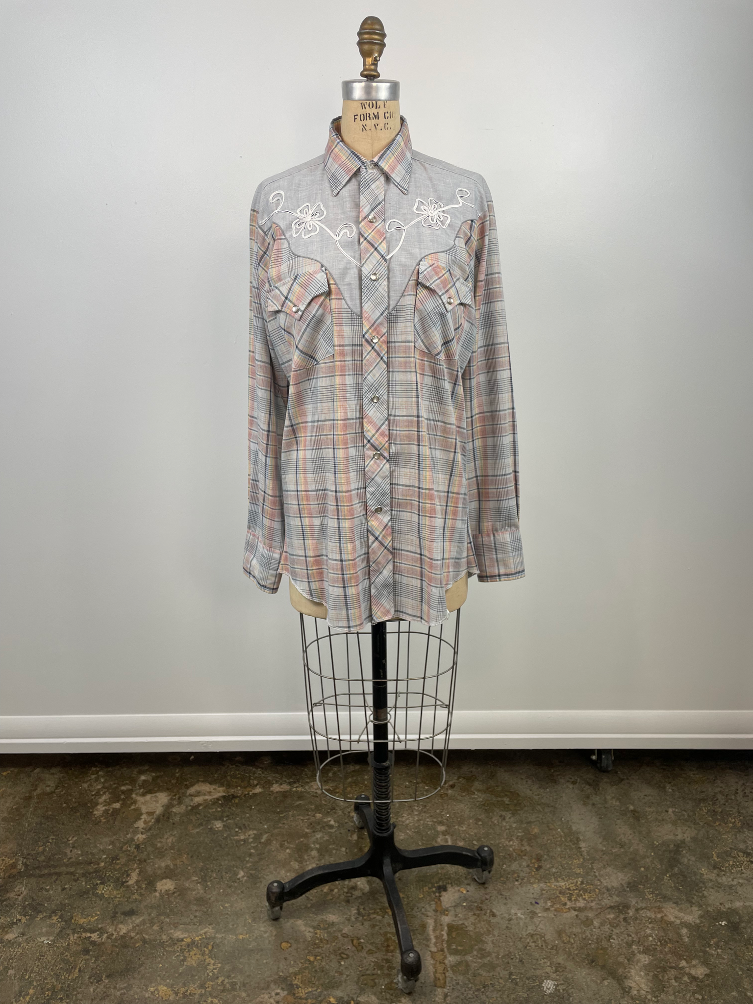 Vintage Embroidered Western Plaid Shirt