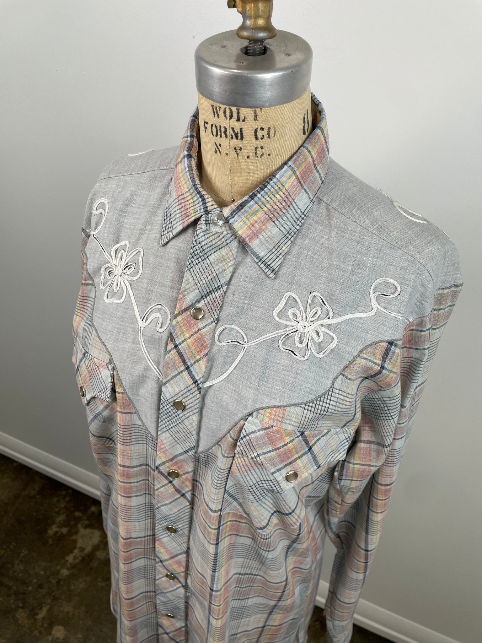 Vintage Embroidered Western Plaid Shirt