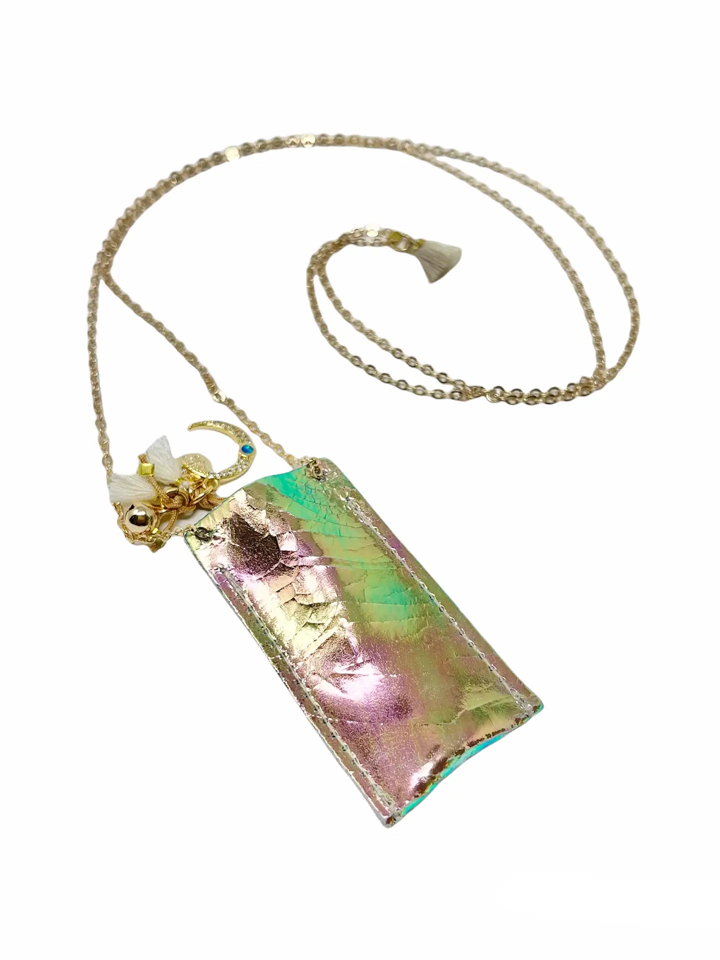Crystal Necklace with Leather Foil Pouch