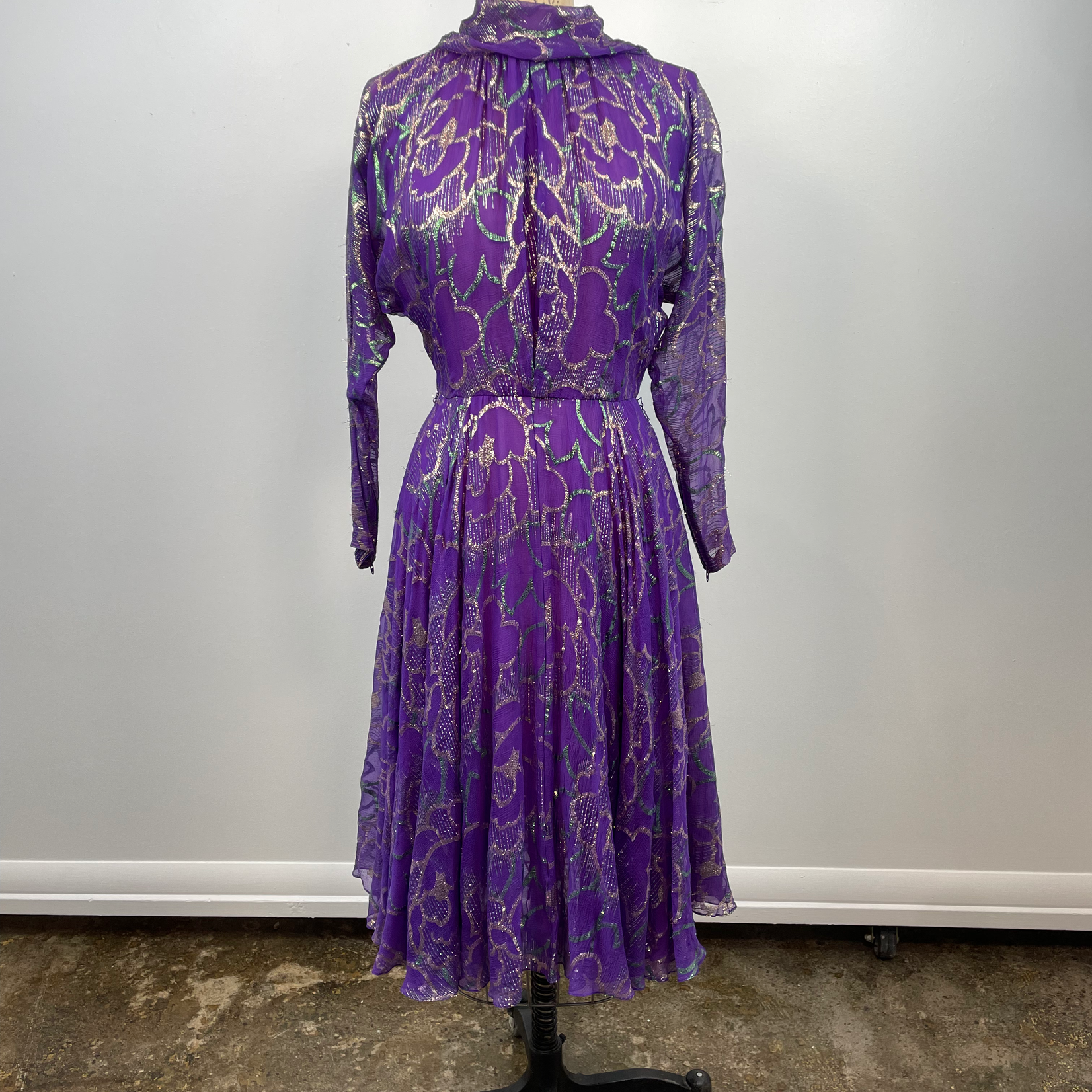 metallic chiffon ruffle dress Vintage Metallic Chiffon Ruffle Dress