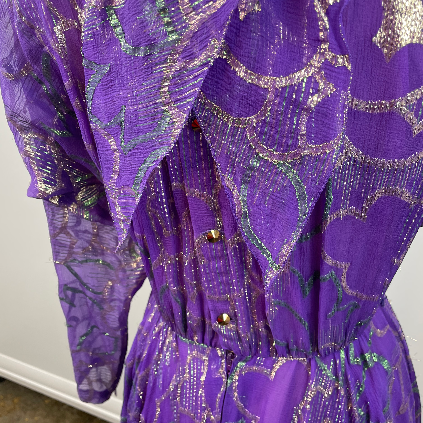 Vintage Metallic Chiffon Ruffle Dress