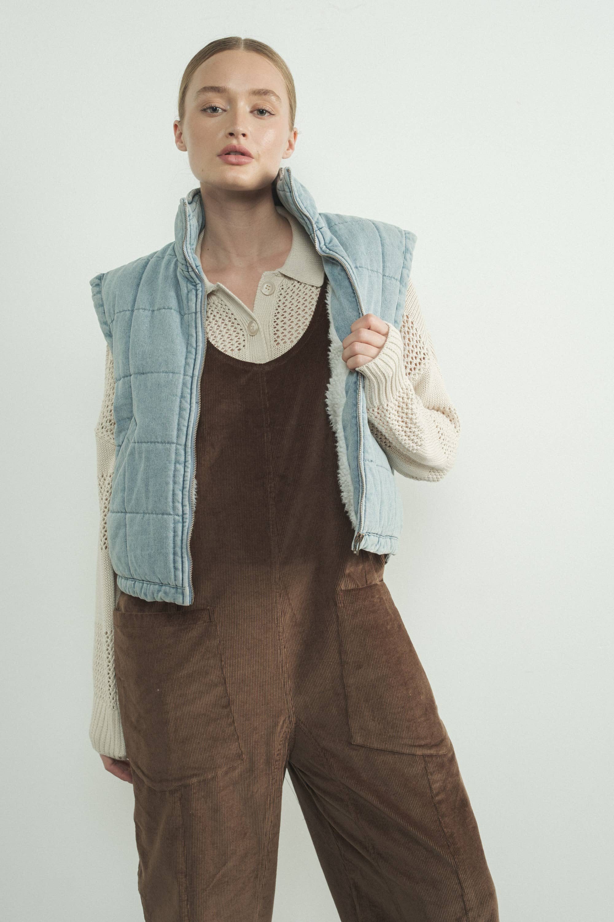 Quilted Sherpa Denim Vest