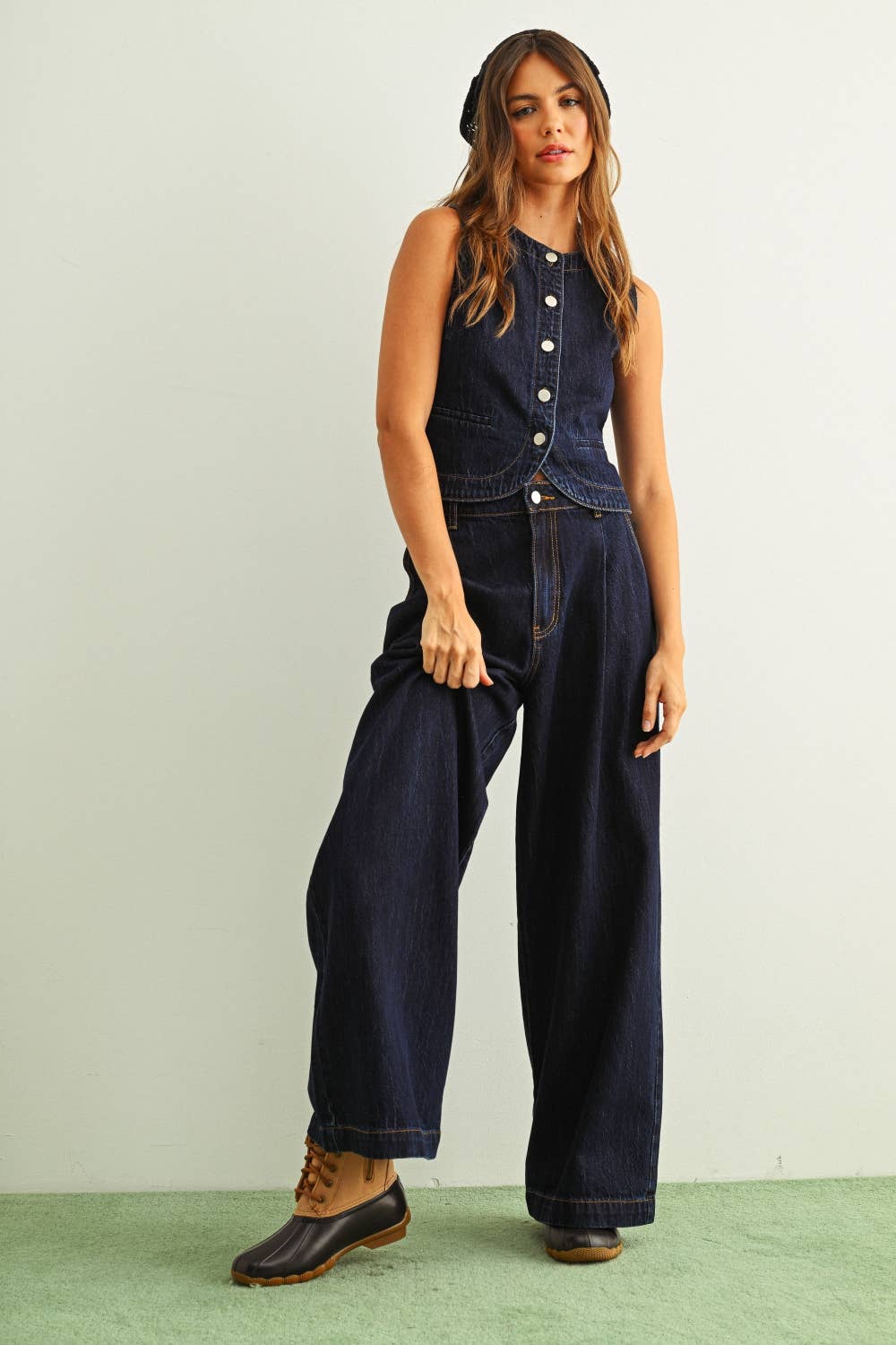 INDIGO WIDE LEG DENIM PANTS