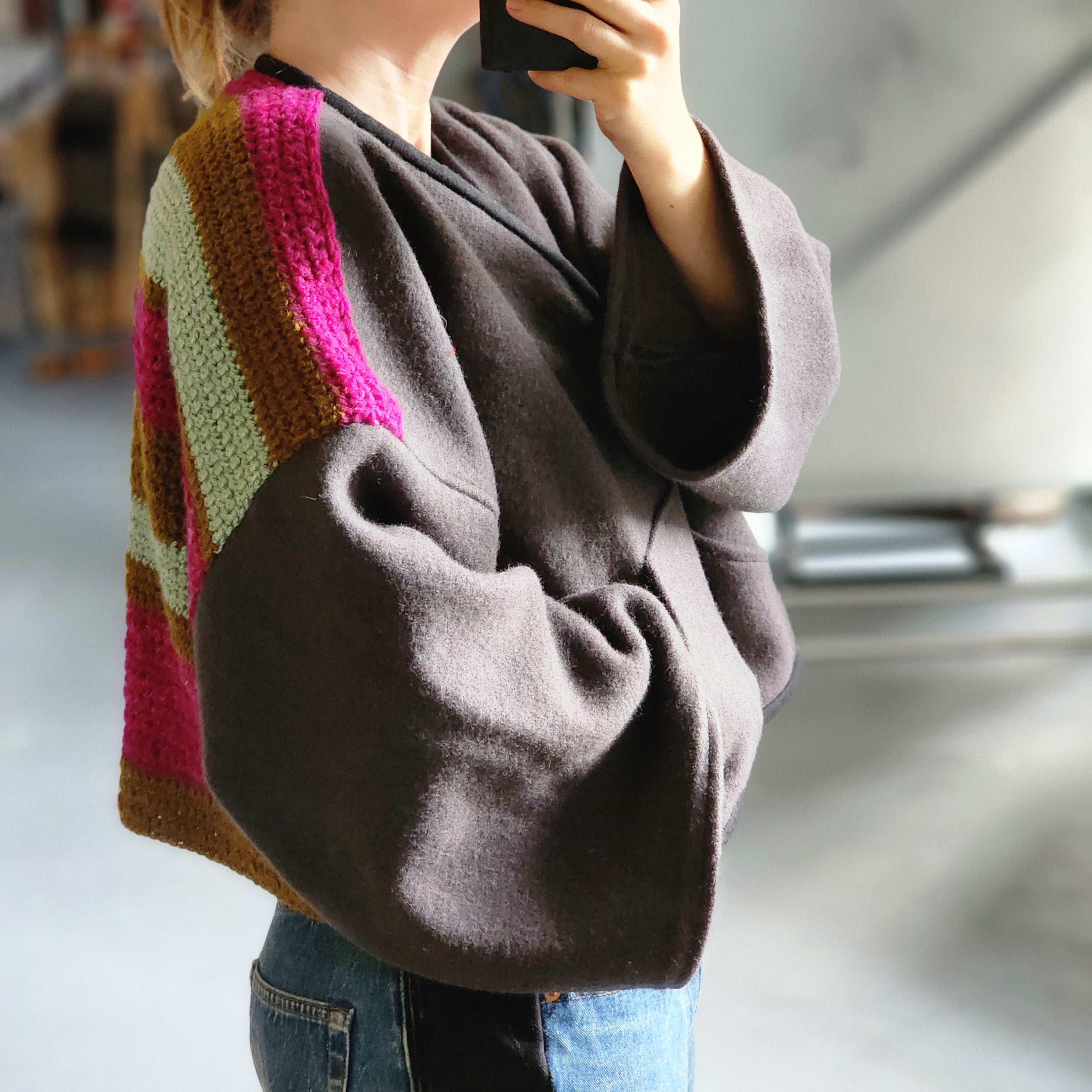 Stripe Crochet Back Panel Jacket by Little Pond Love