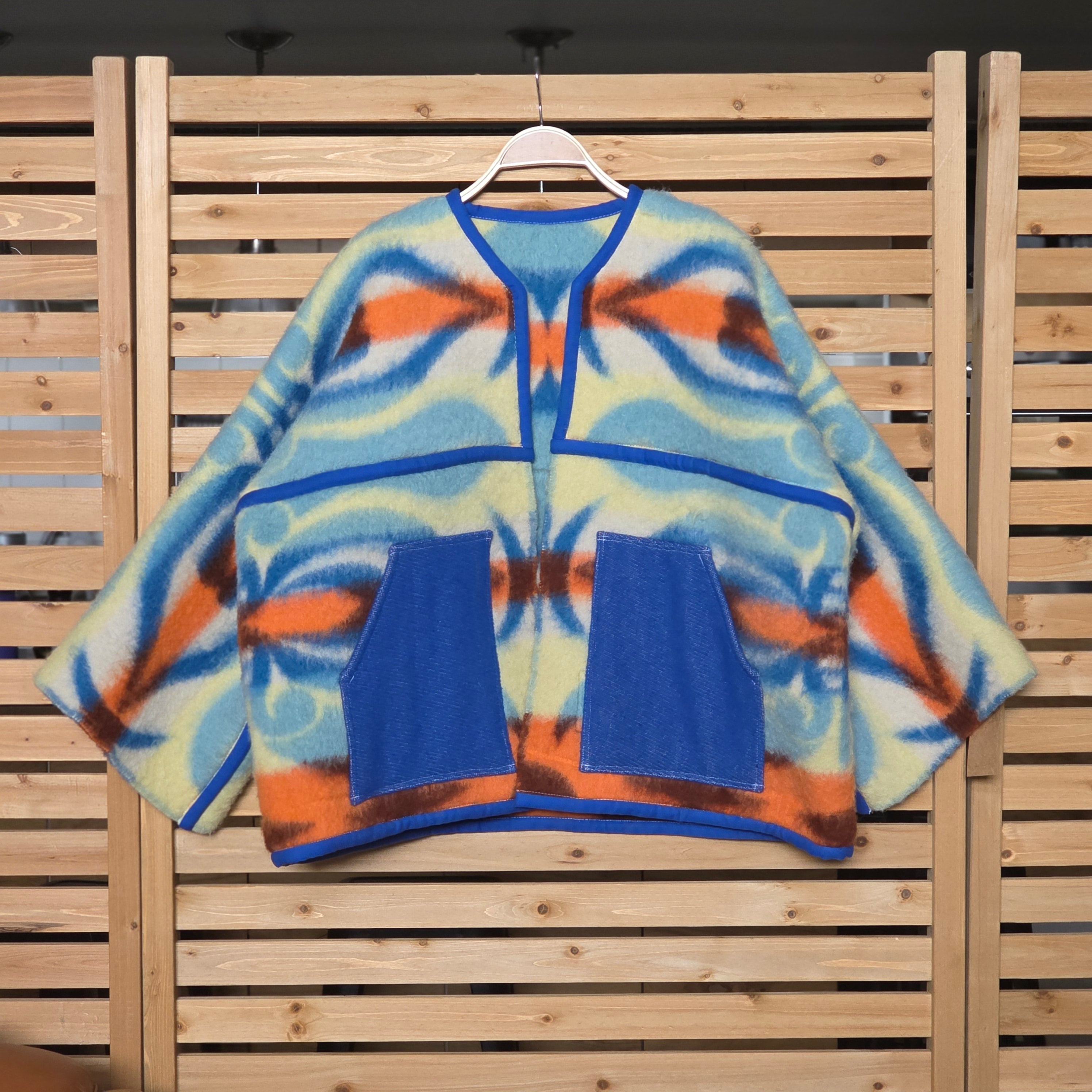 Super Chunky Vintage Blanket Blue Jacket w/Pockets By Little Pond Love