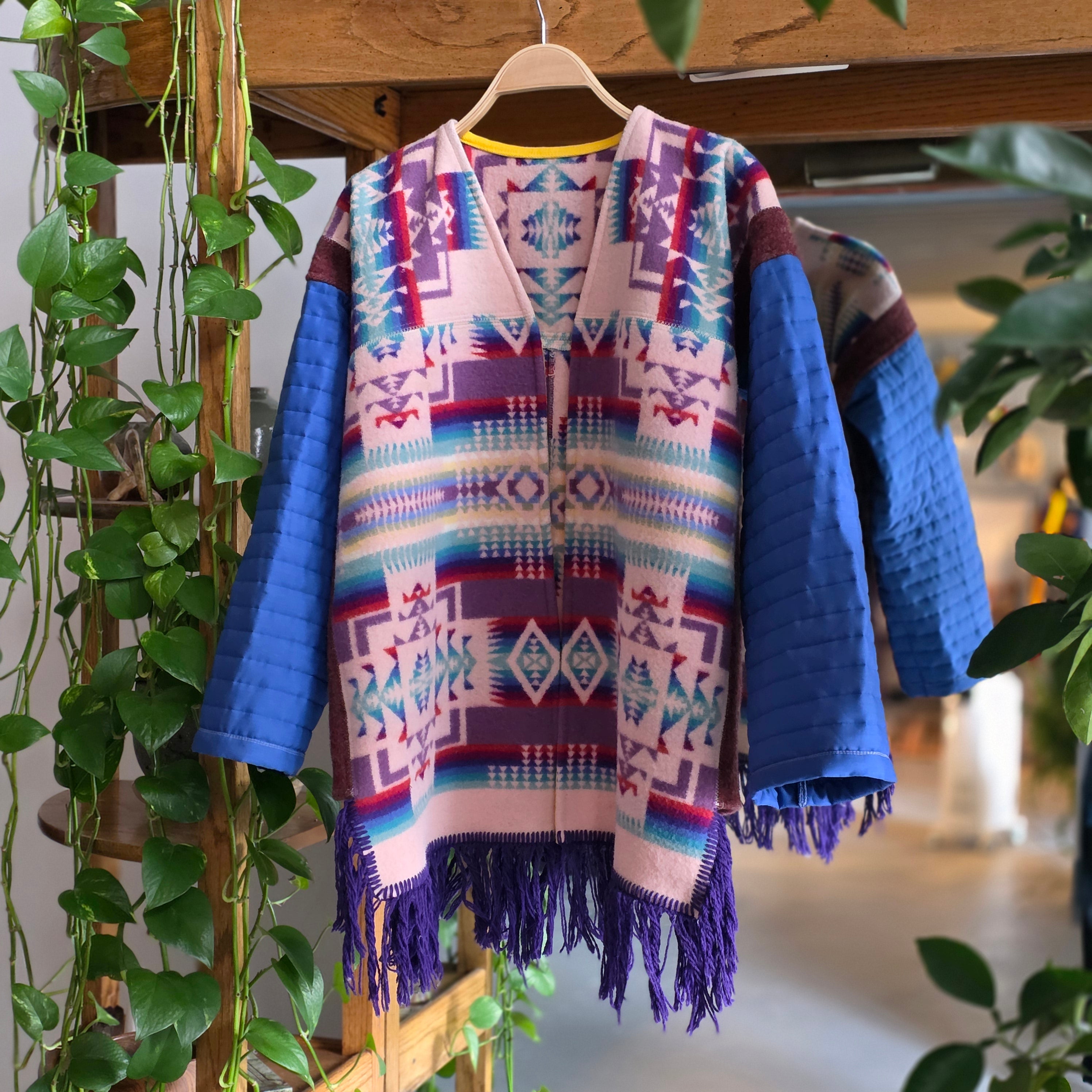 Pink Pattern Jacket + Blue Sleeves & Fringe by Little Pond Love
