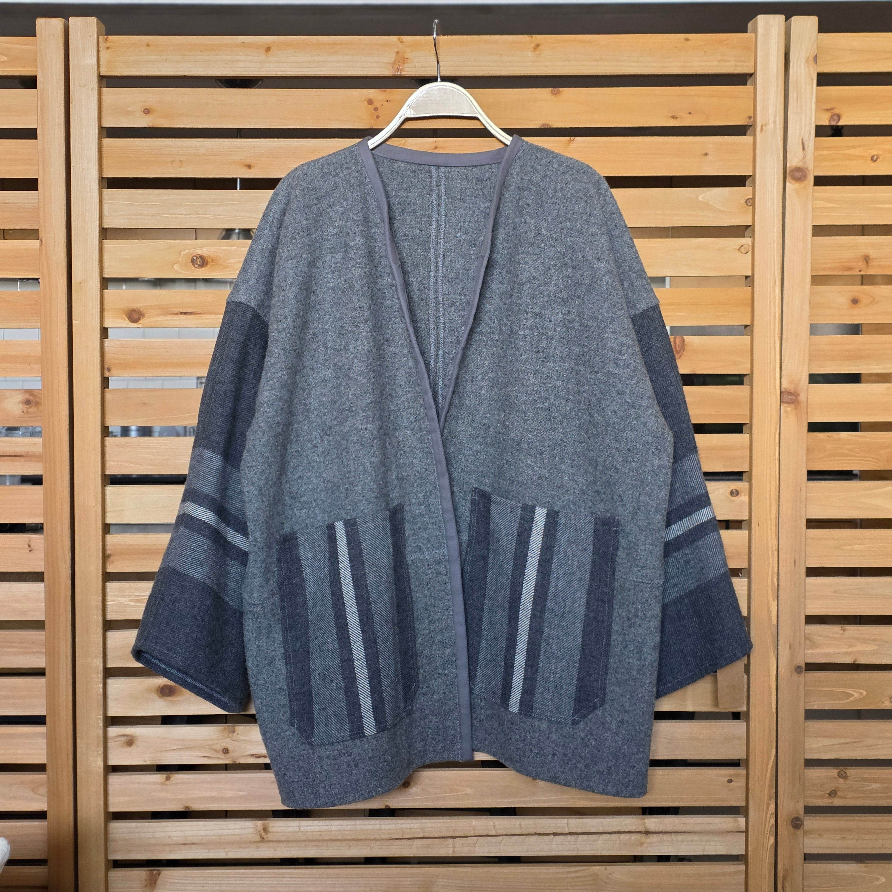 Charcoal Grey Stripe Collarless Jacket by Little Pond Love