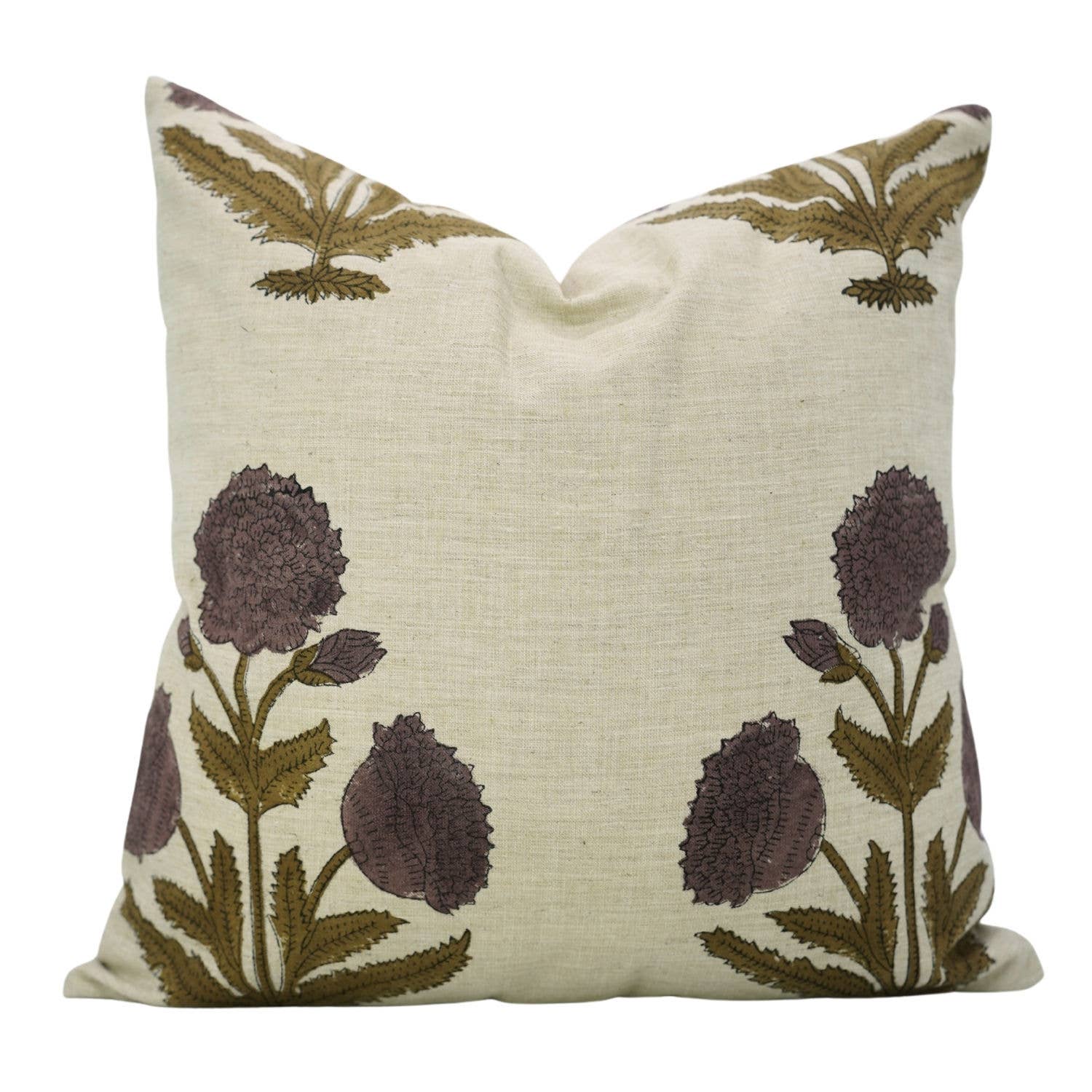 Purple Badshah Block Print Linen Pillow | 16x16
