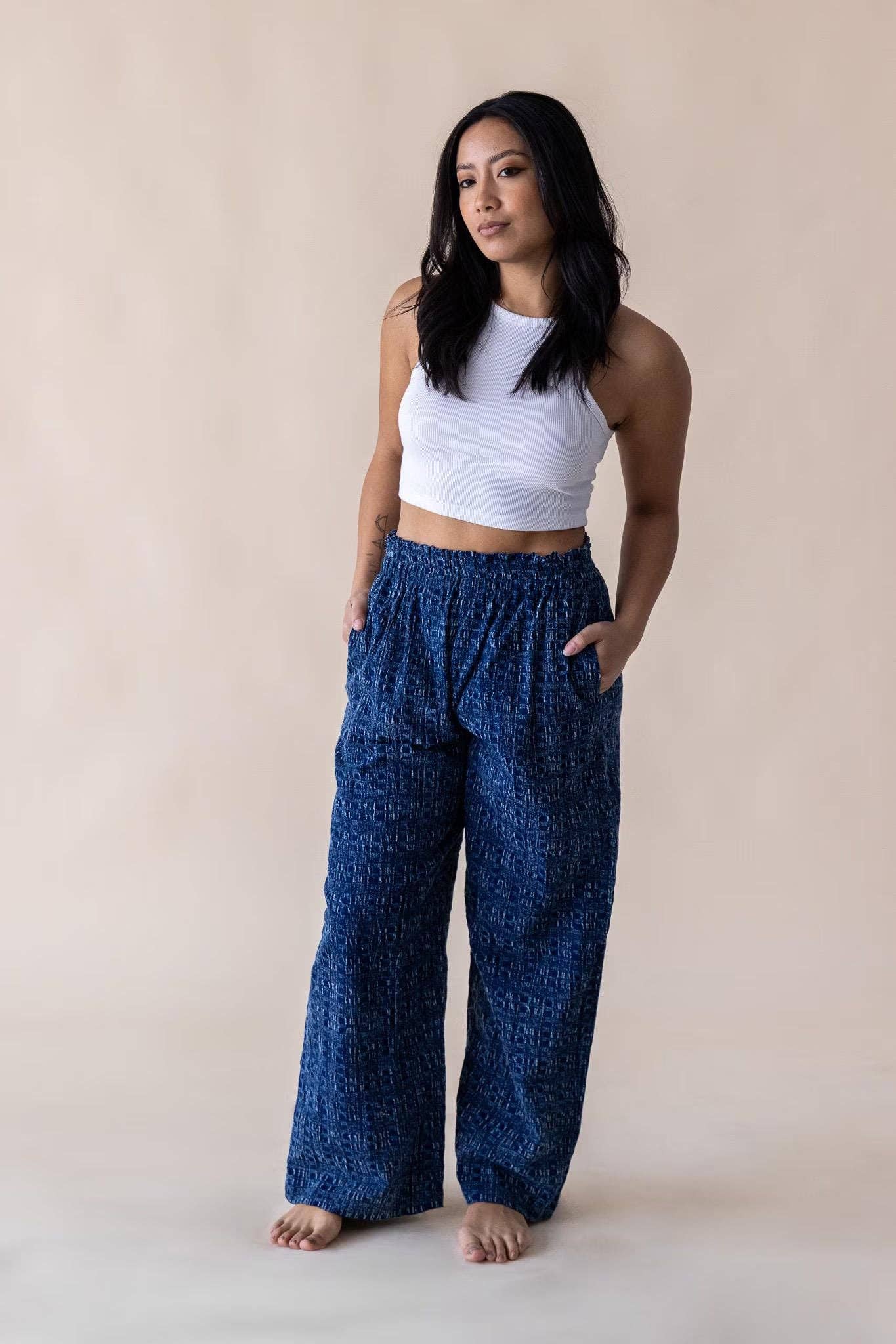 Indigo Gingham Lounge Pant