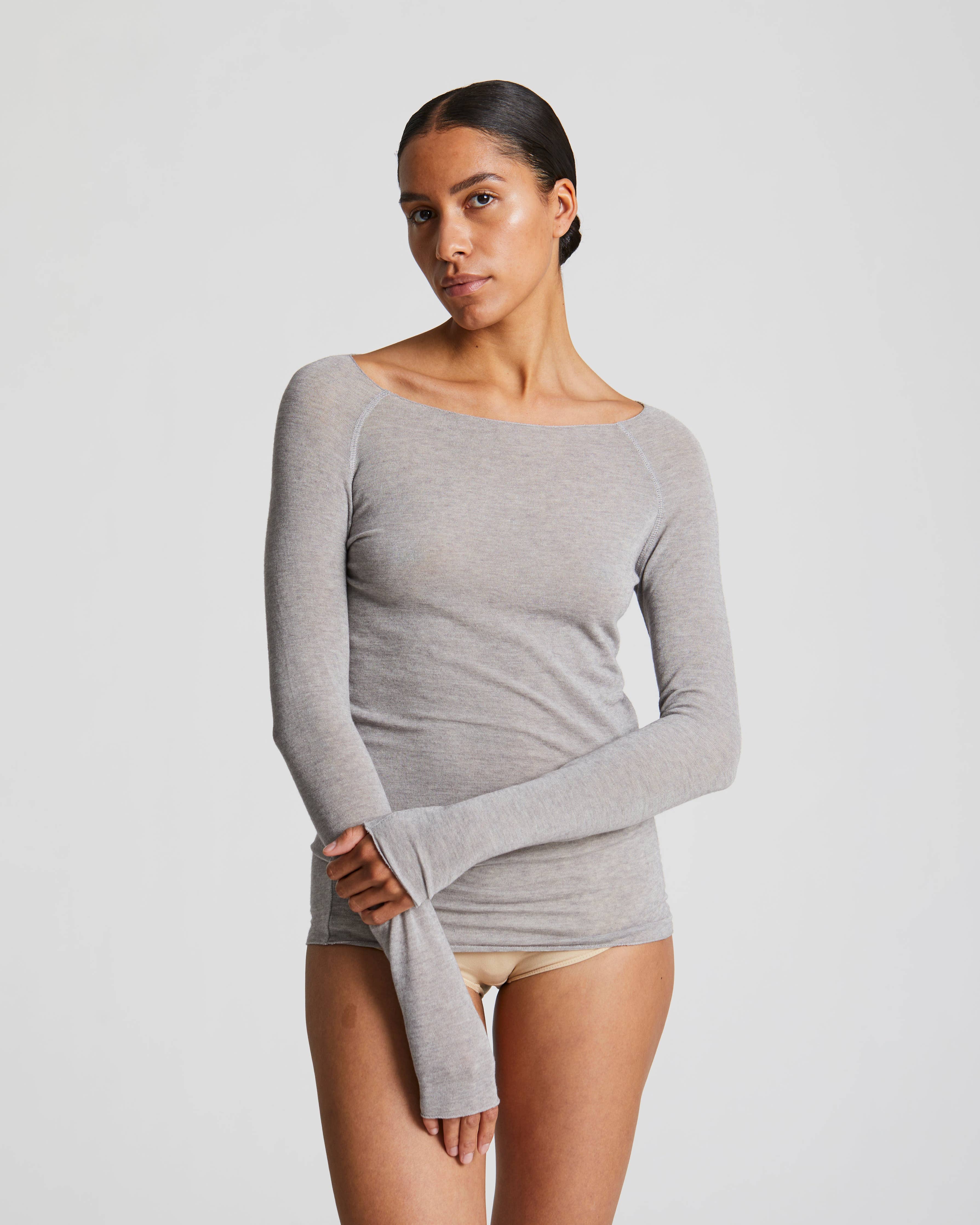 Amalie Wool Top - Light Grey Melange