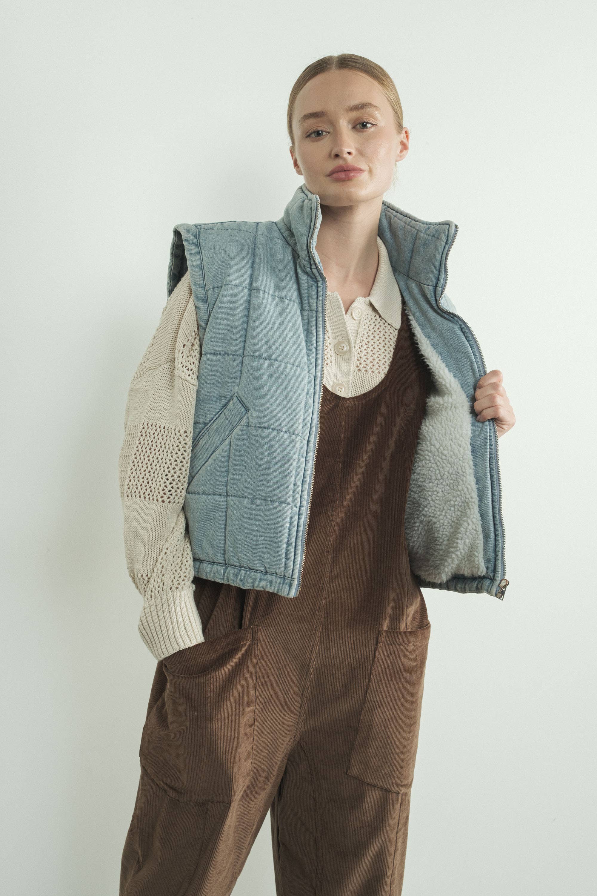 Quilted Sherpa Denim Vest