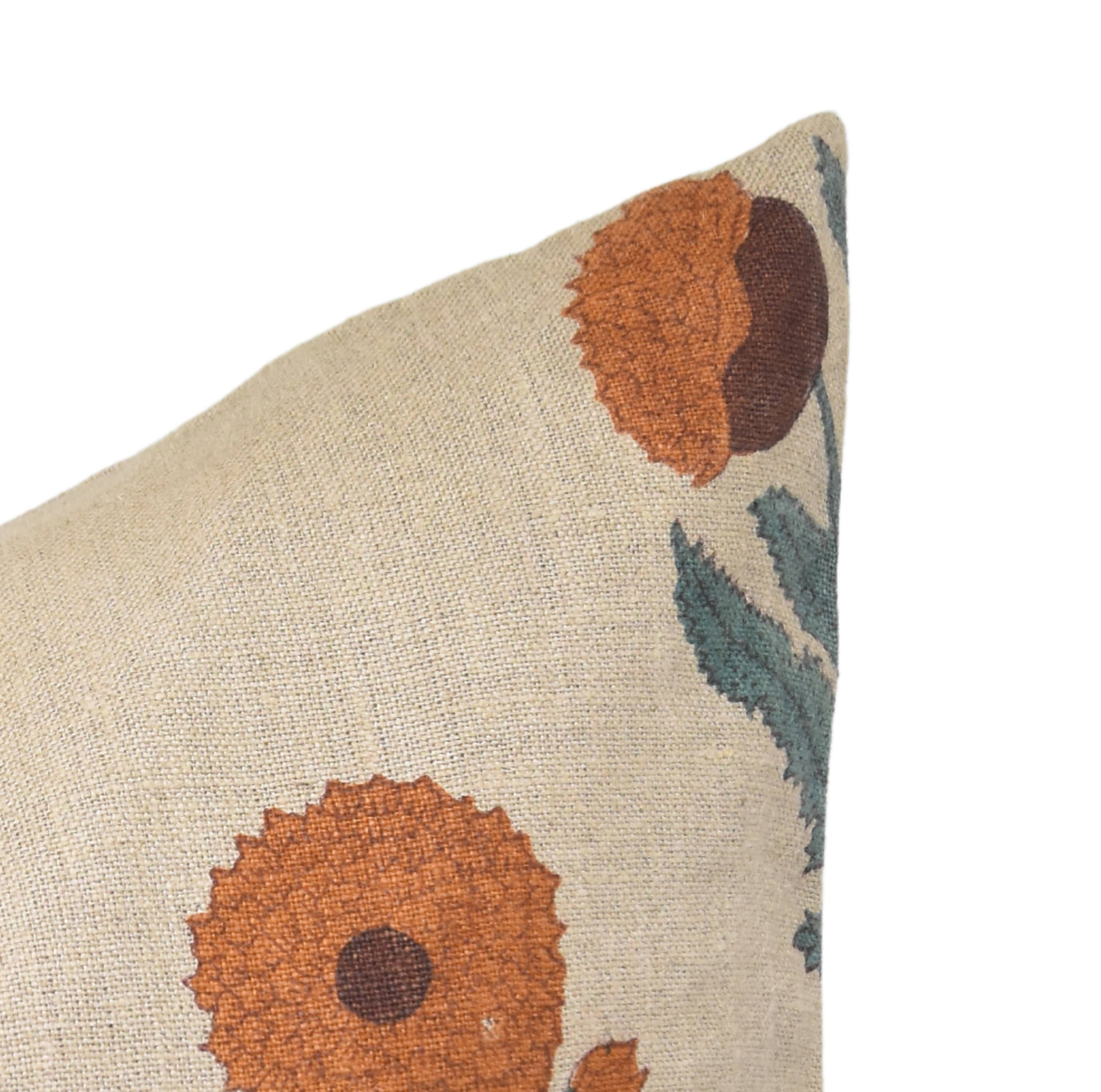 Orange Badshah Block Print Linen Pillow | 16x16
