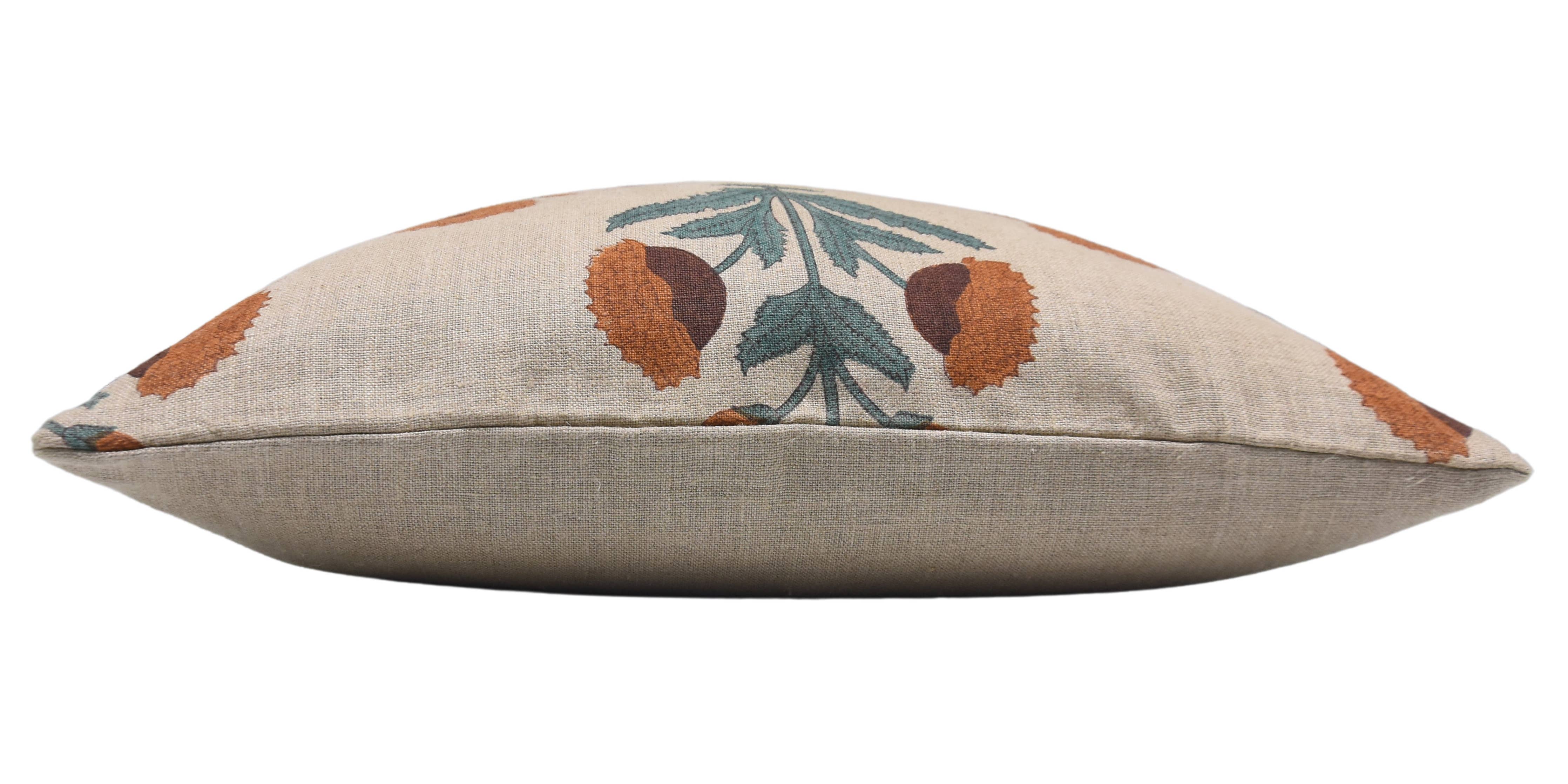 Orange Badshah Block Print Linen Pillow | 16x16