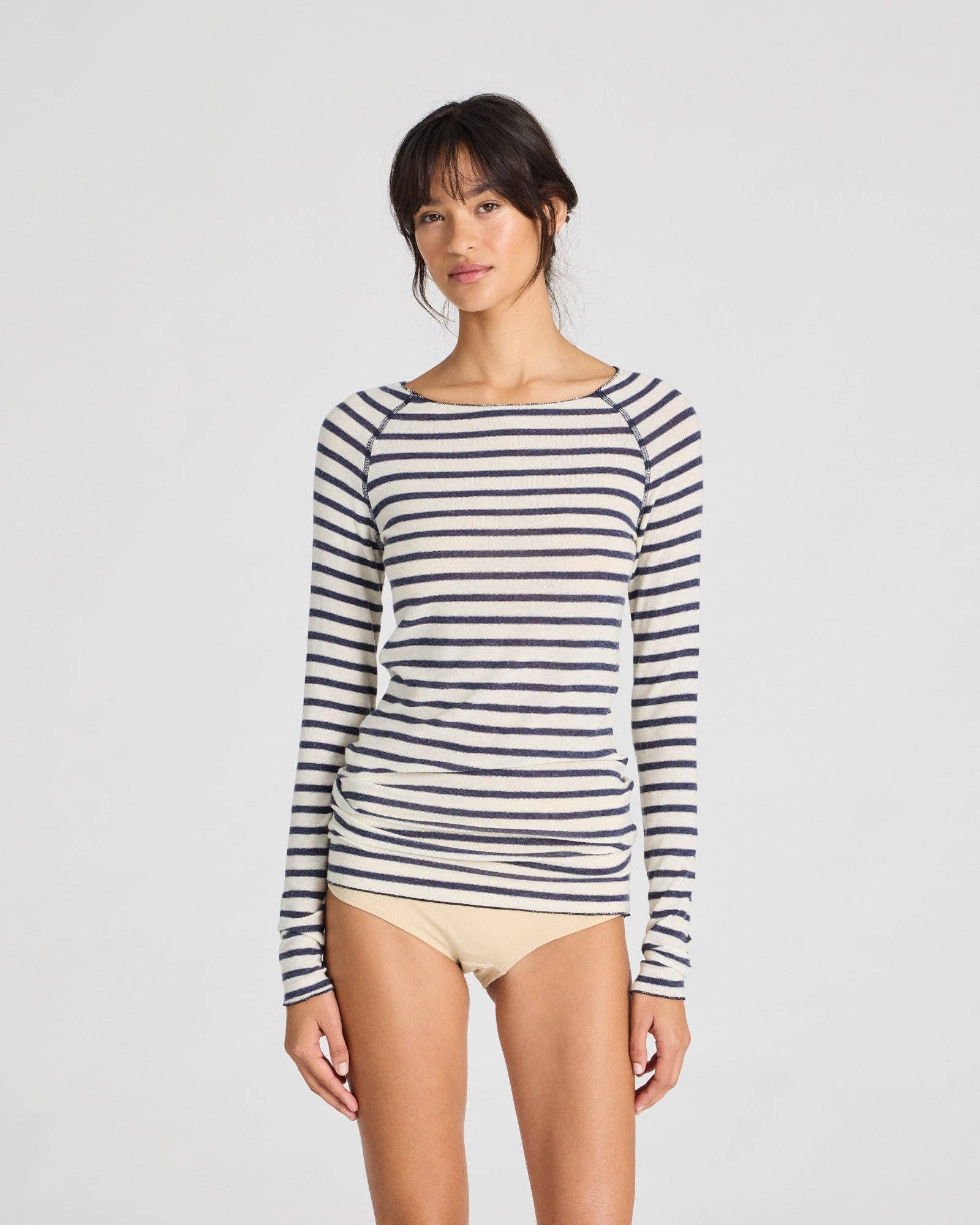 Amalie Wool Top - Reverse Denim Stripe