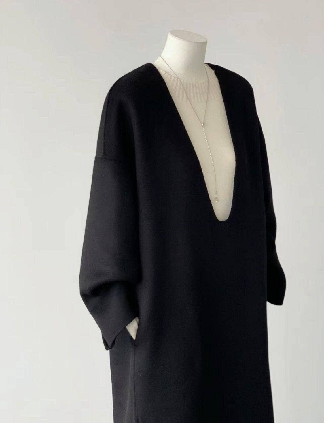 V-Neck Wool Coat Dress