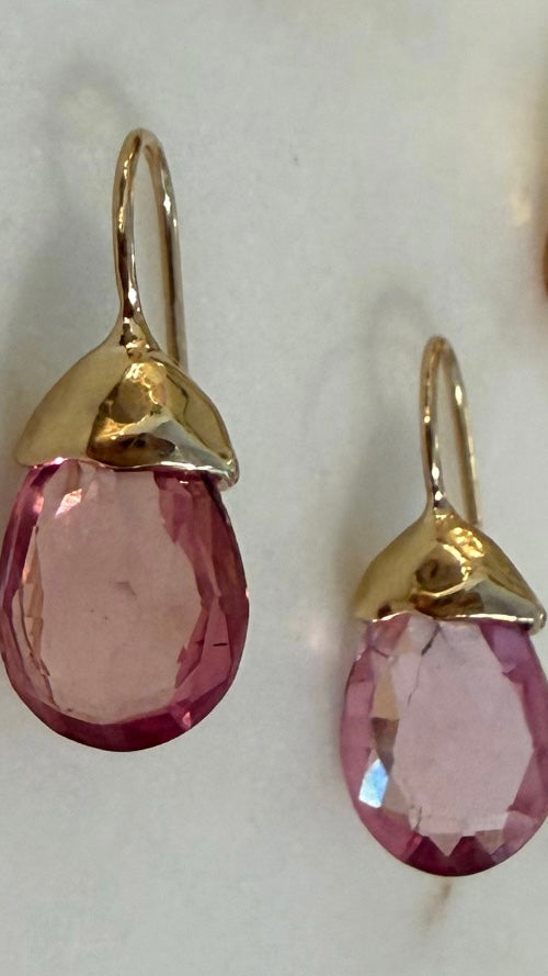 Pink Sapphire Gold Dip Earrings by Moonspun