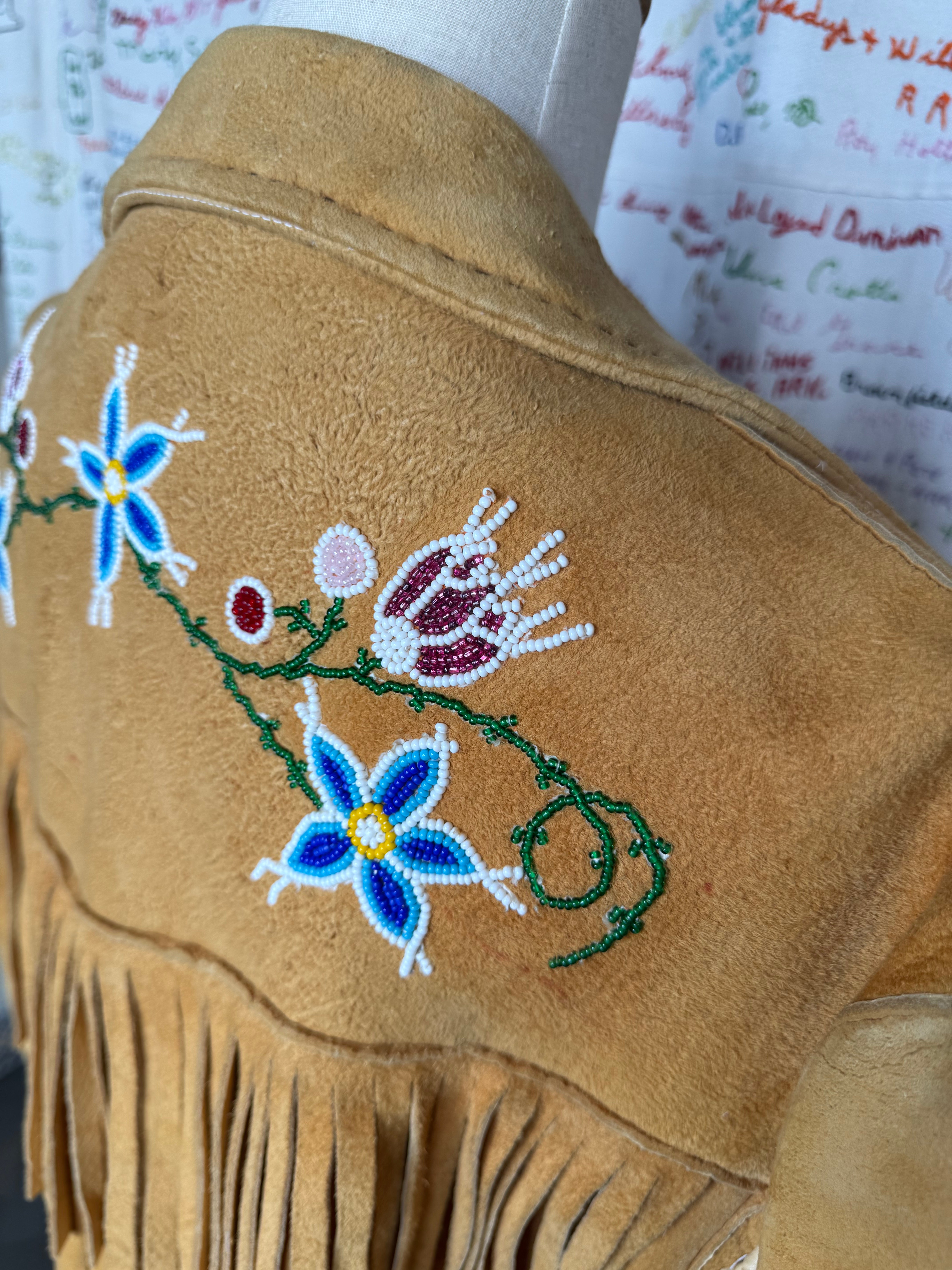 Buckskin Fringe Jacket with Beaded Flowers