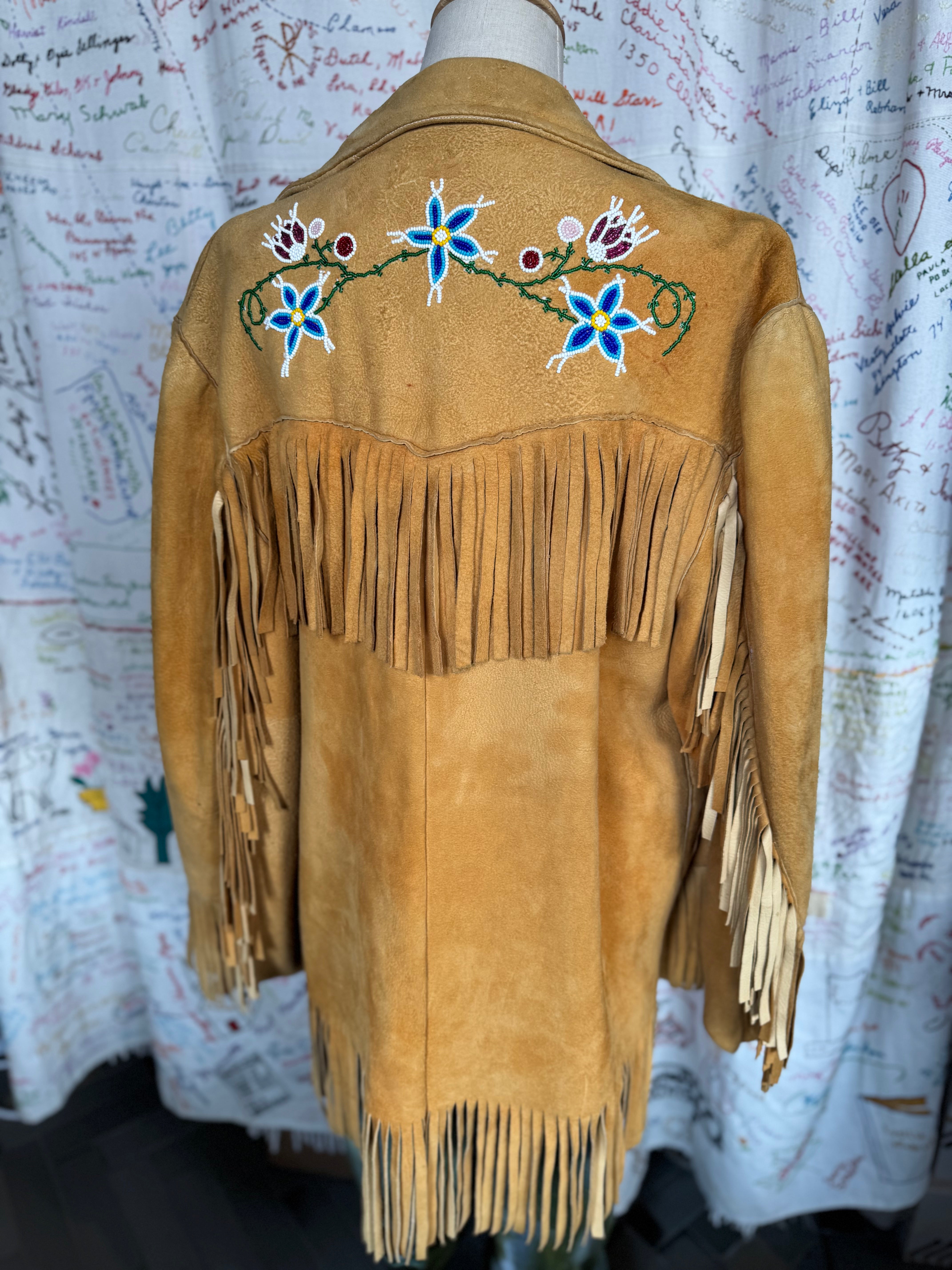 Buckskin Fringe Jacket with Beaded Flowers