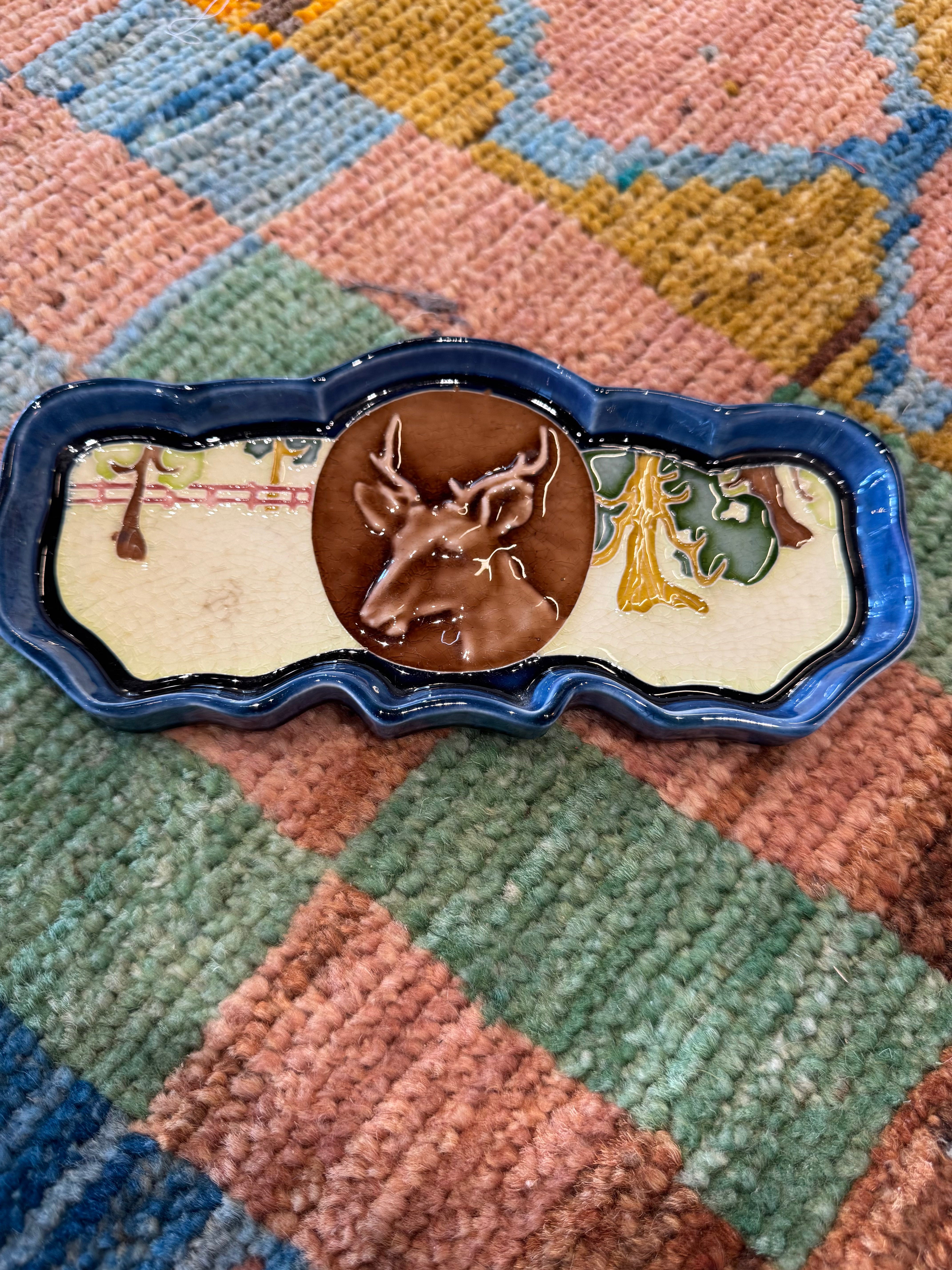 Majolica Pottery Deer Tray