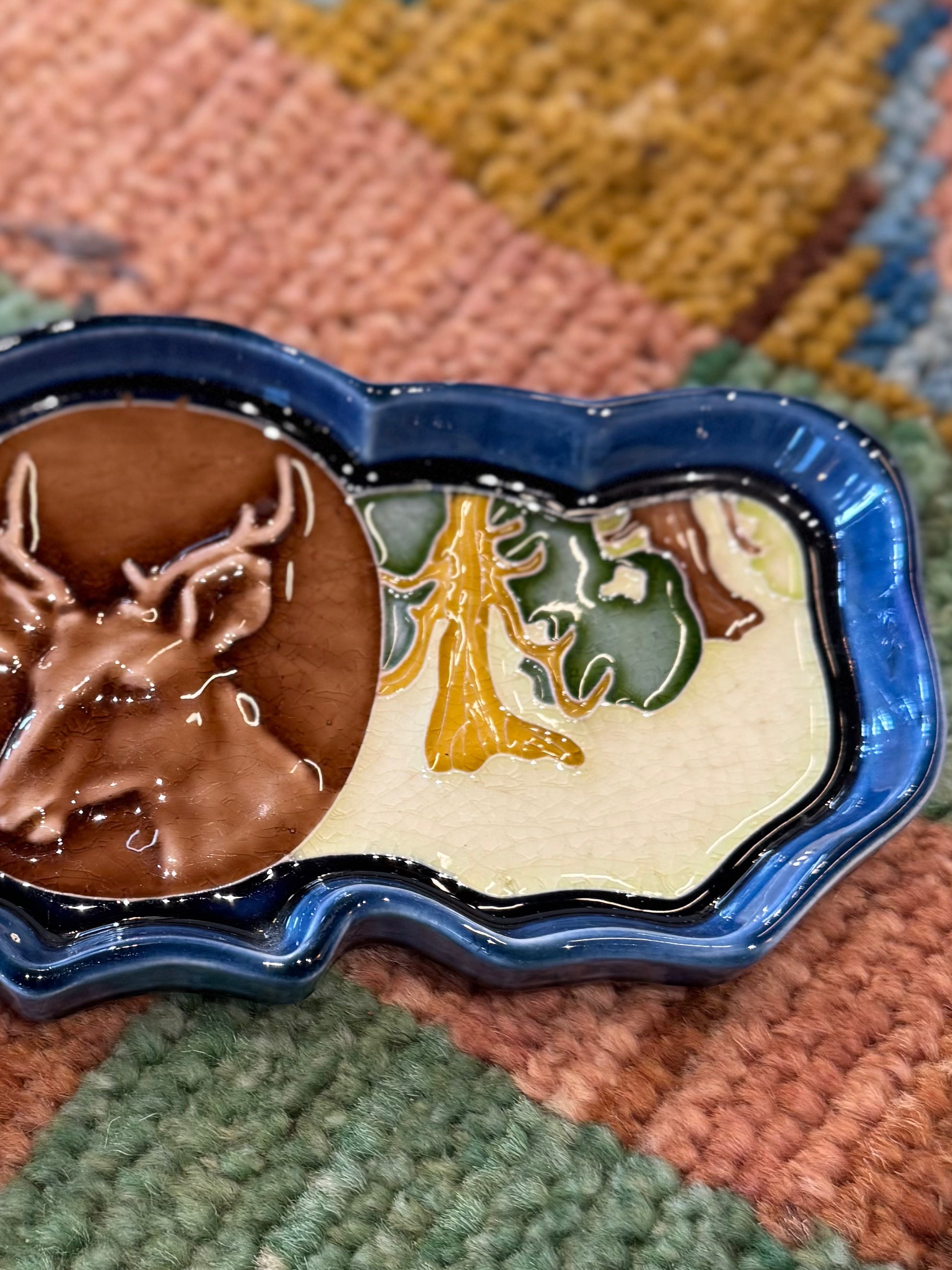 Majolica Pottery Deer Tray