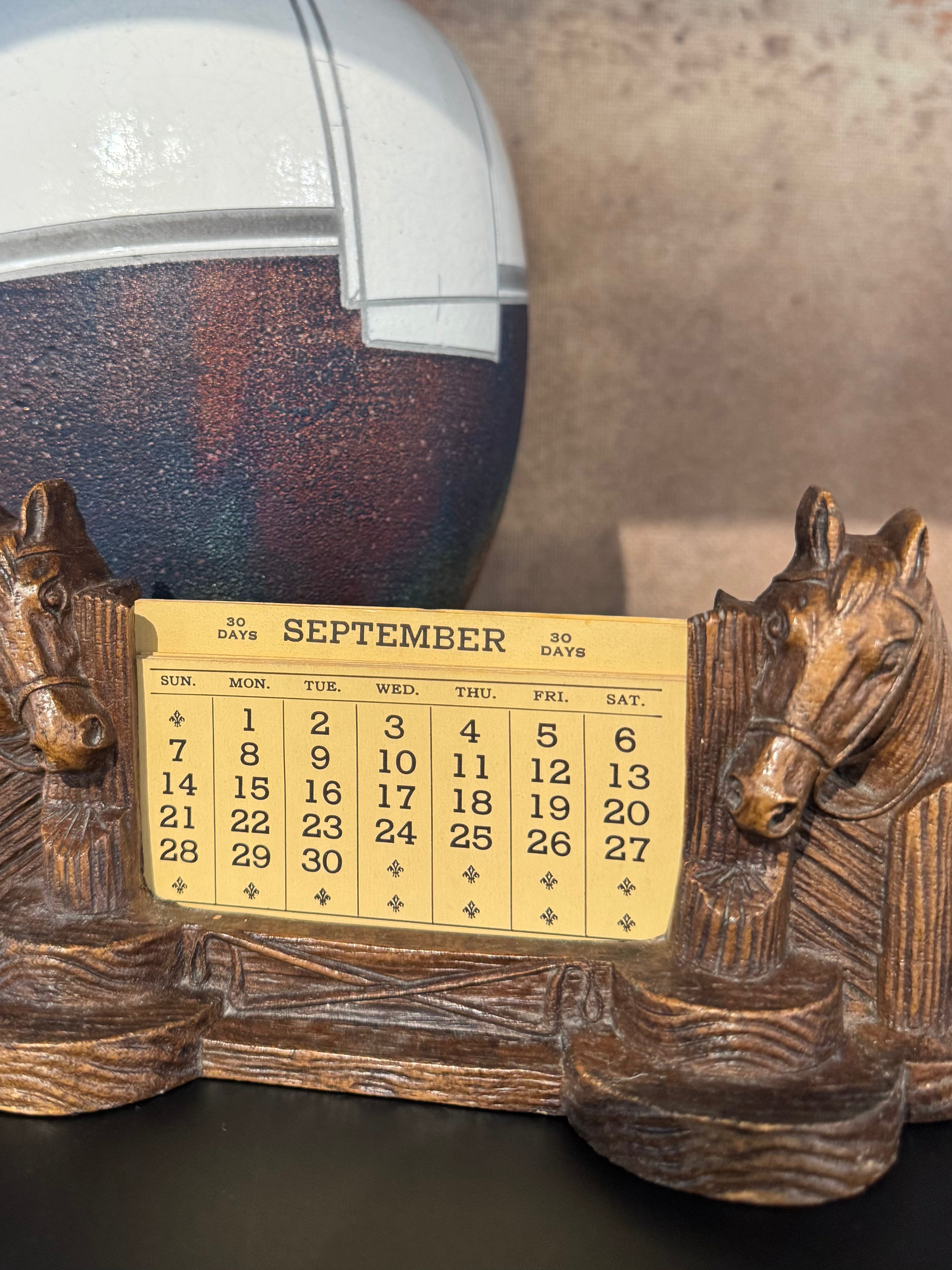 Syroco Wood Perpetual Calendar with Horses
