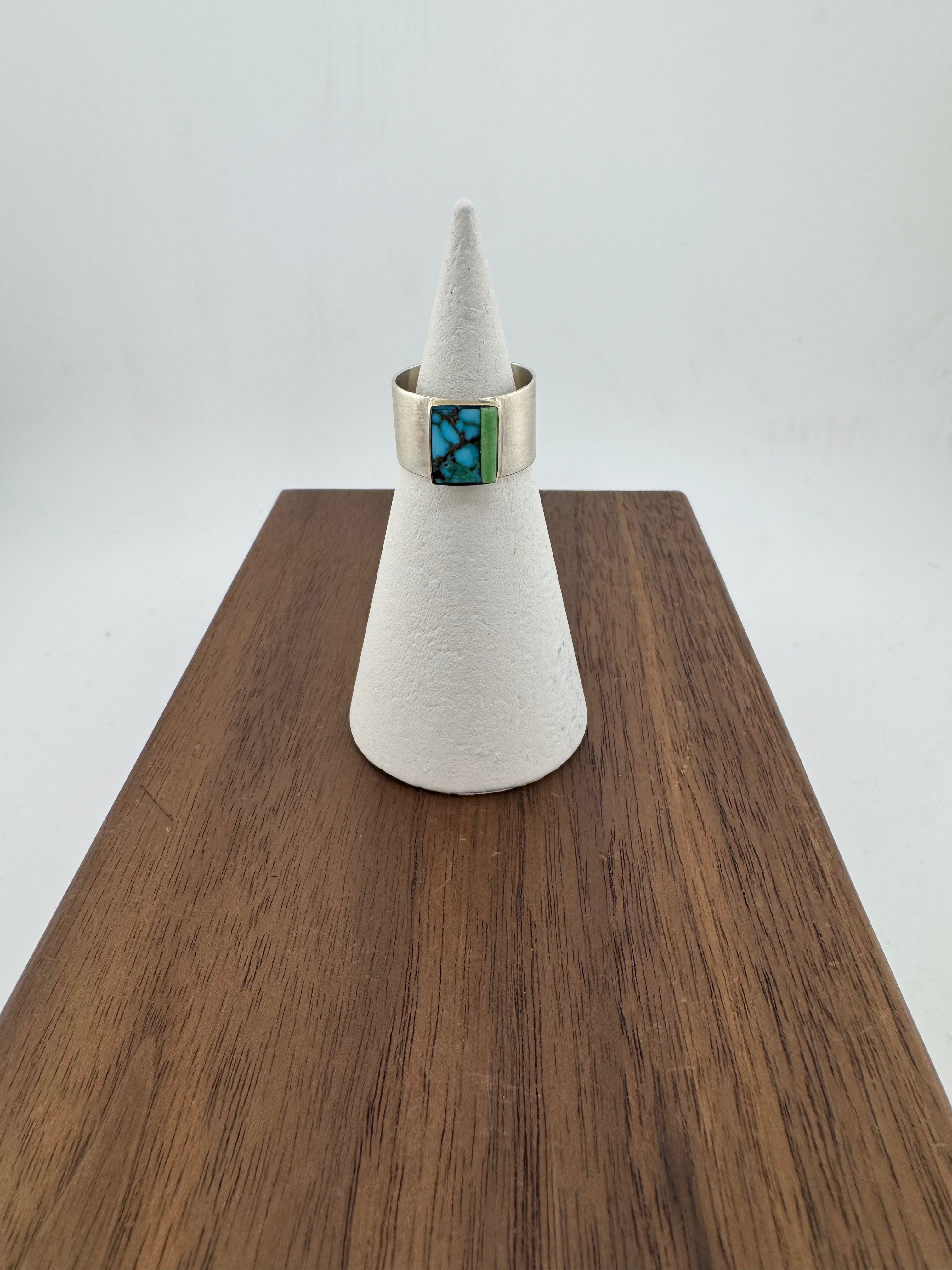 Wide Turquoise Silver Band by Young in the Mountains