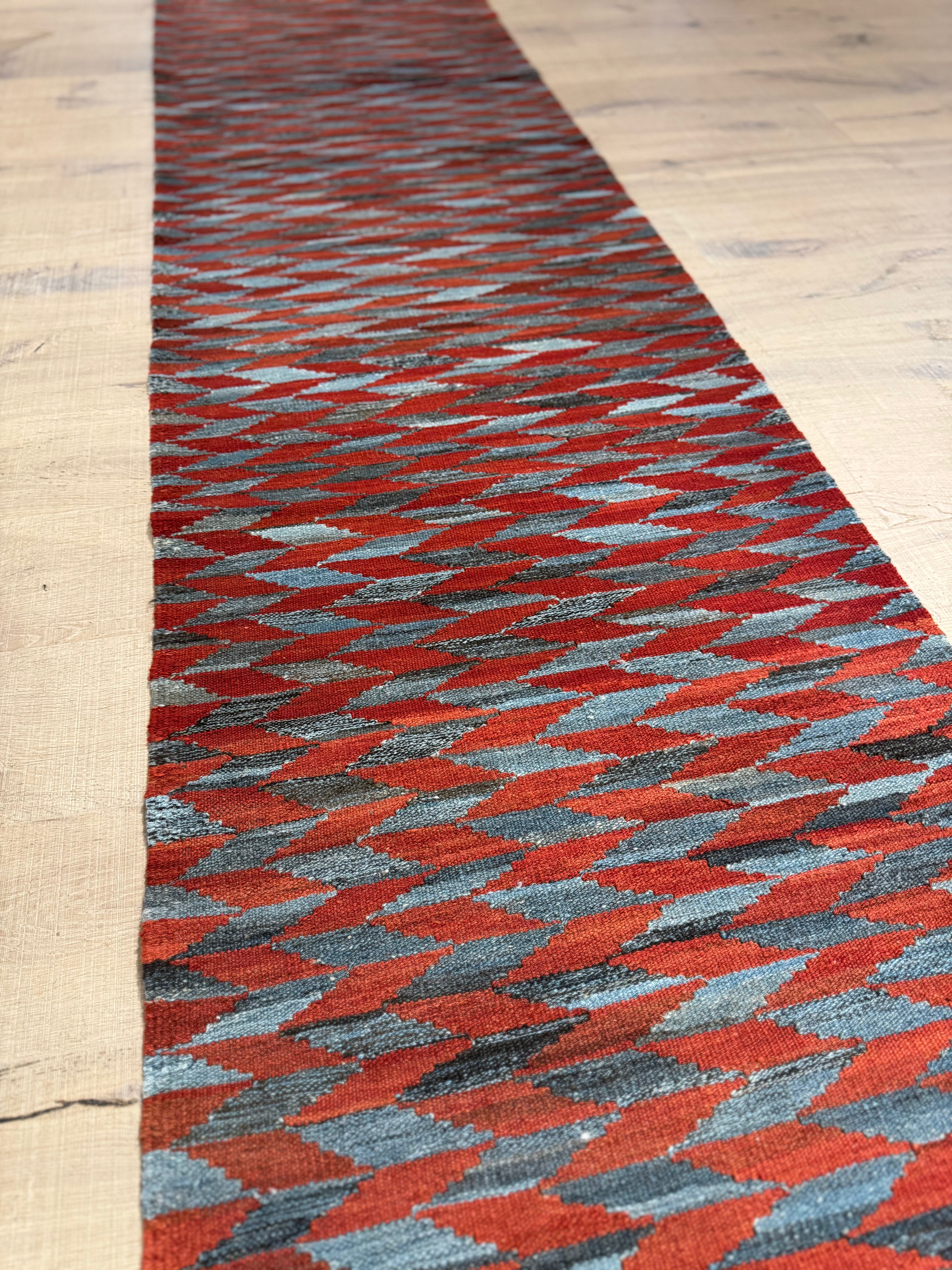 Grey & Burnished Copper Kilim Runner