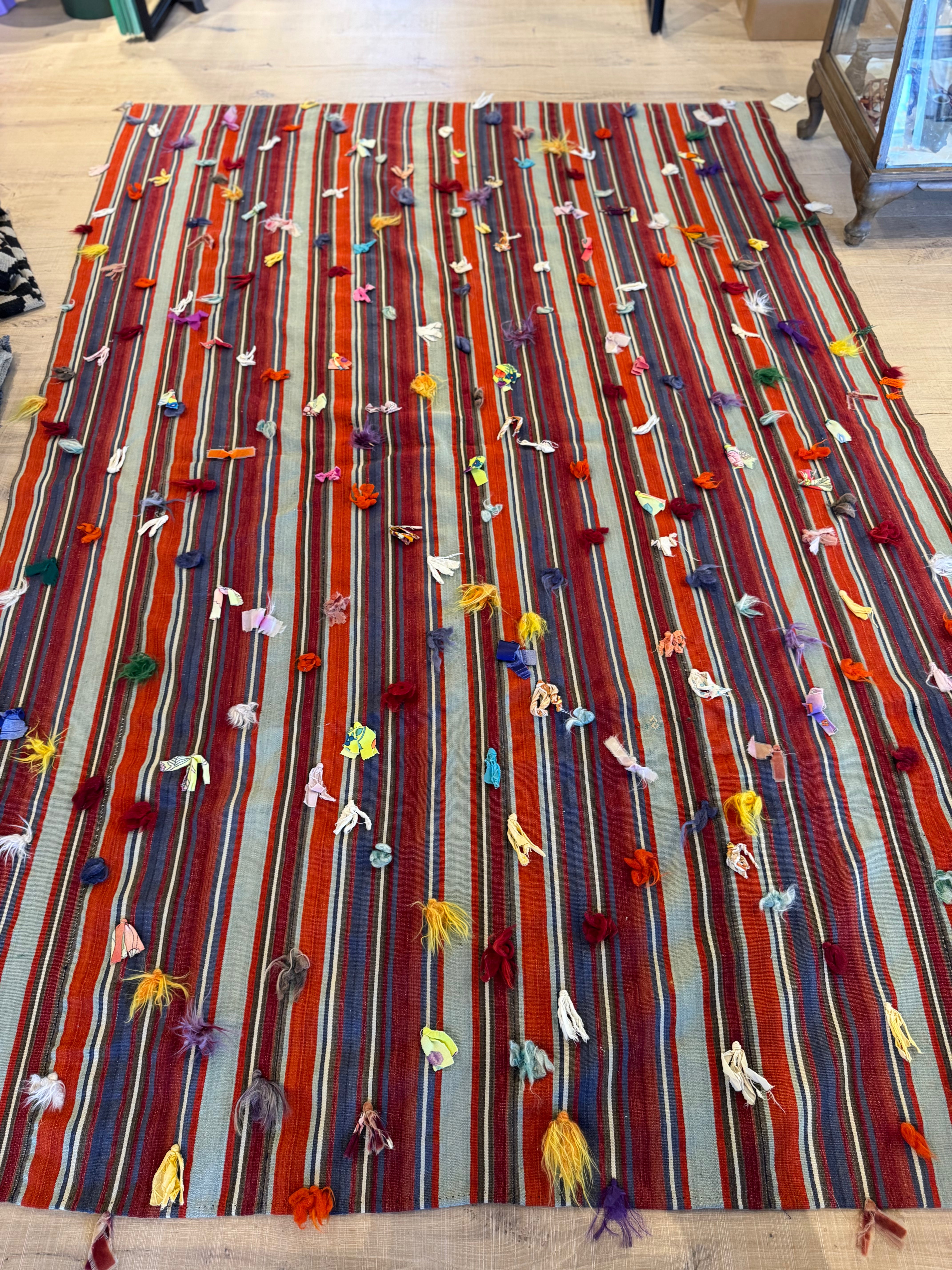 Turkish Ties & Striped Kilim circa 1940's 6’ x 10’