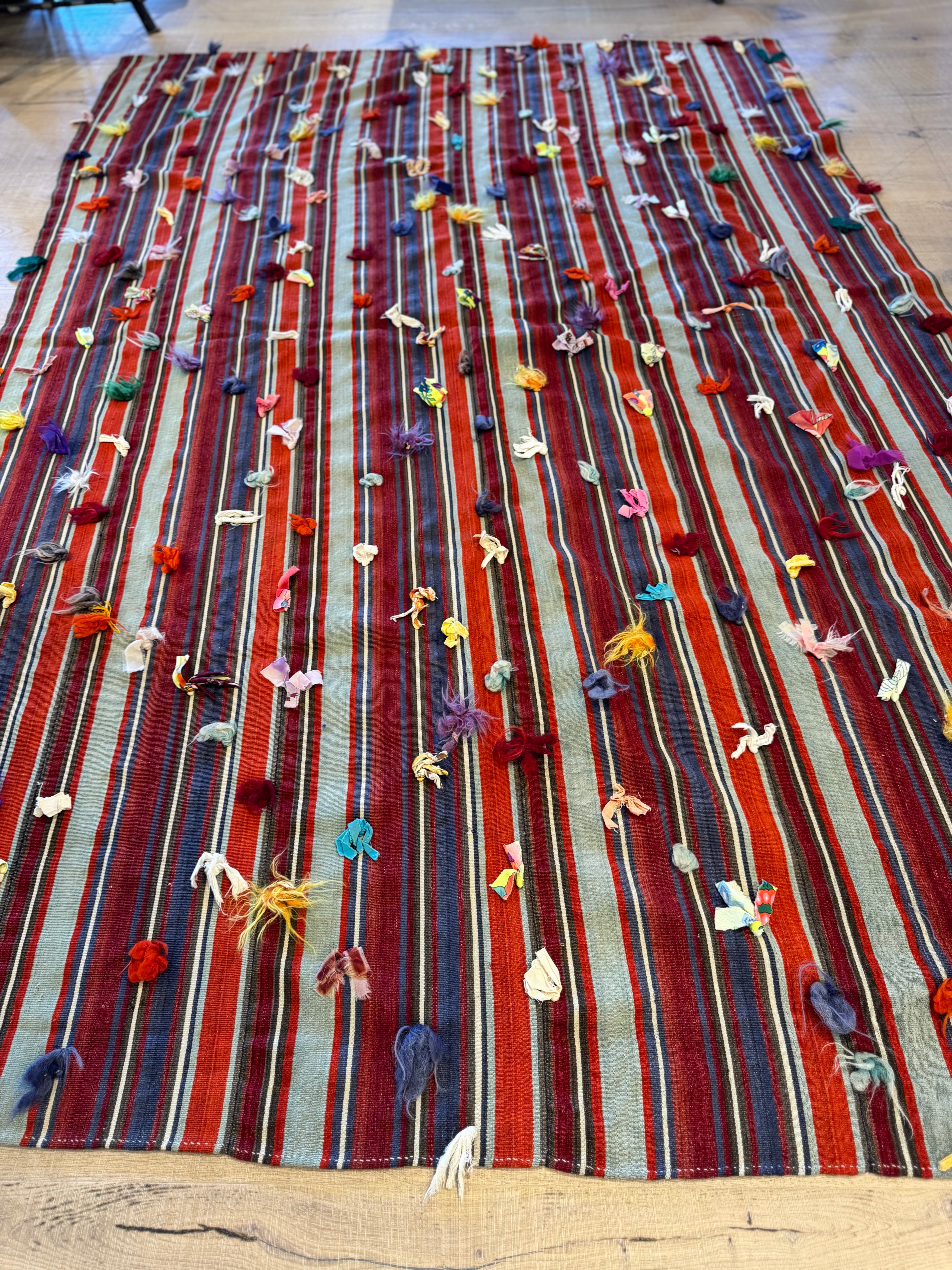 Turkish Ties & Striped Kilim circa 1940's 6’ x 10’