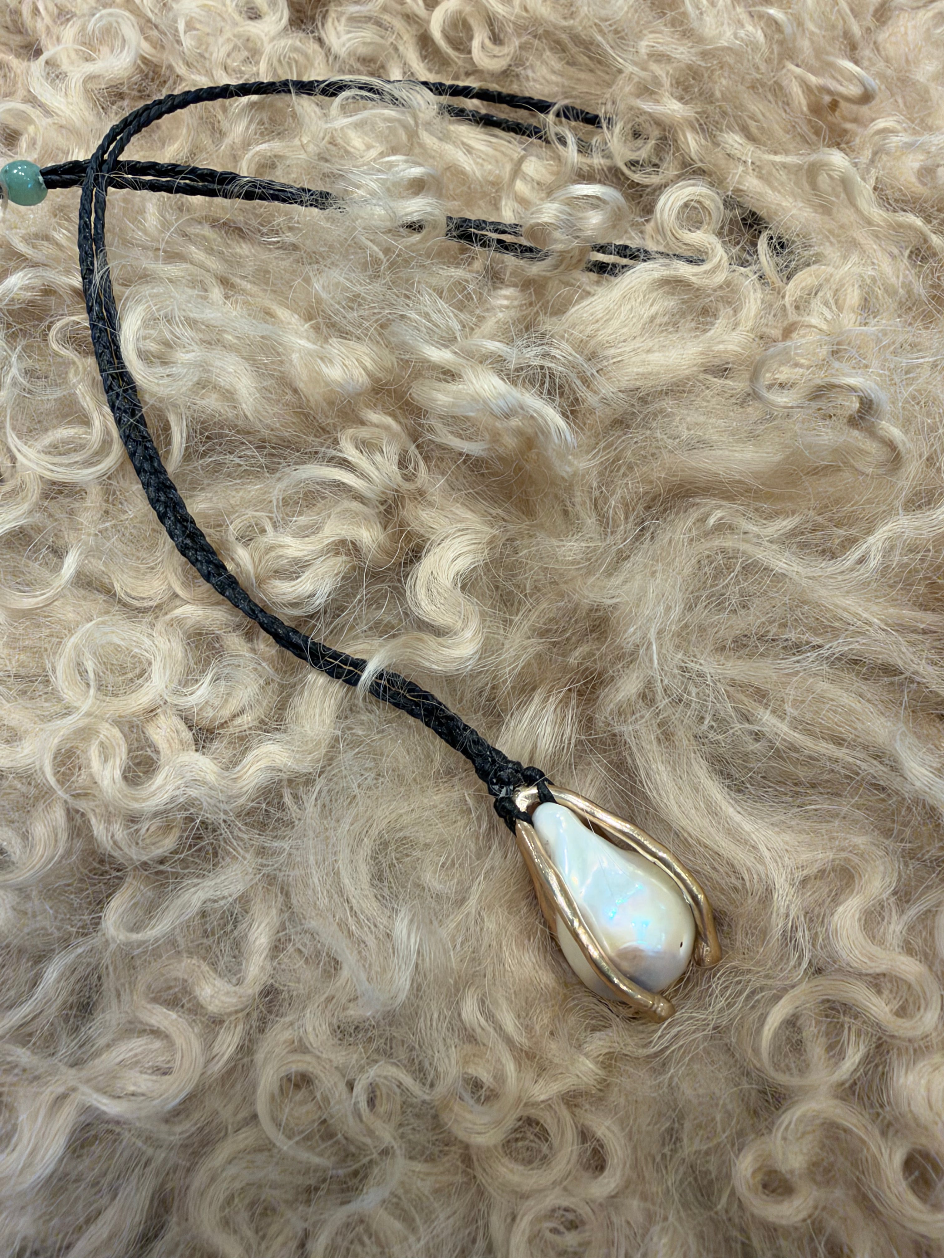 Pearl  Bronze Caged Necklace by Carina Schott