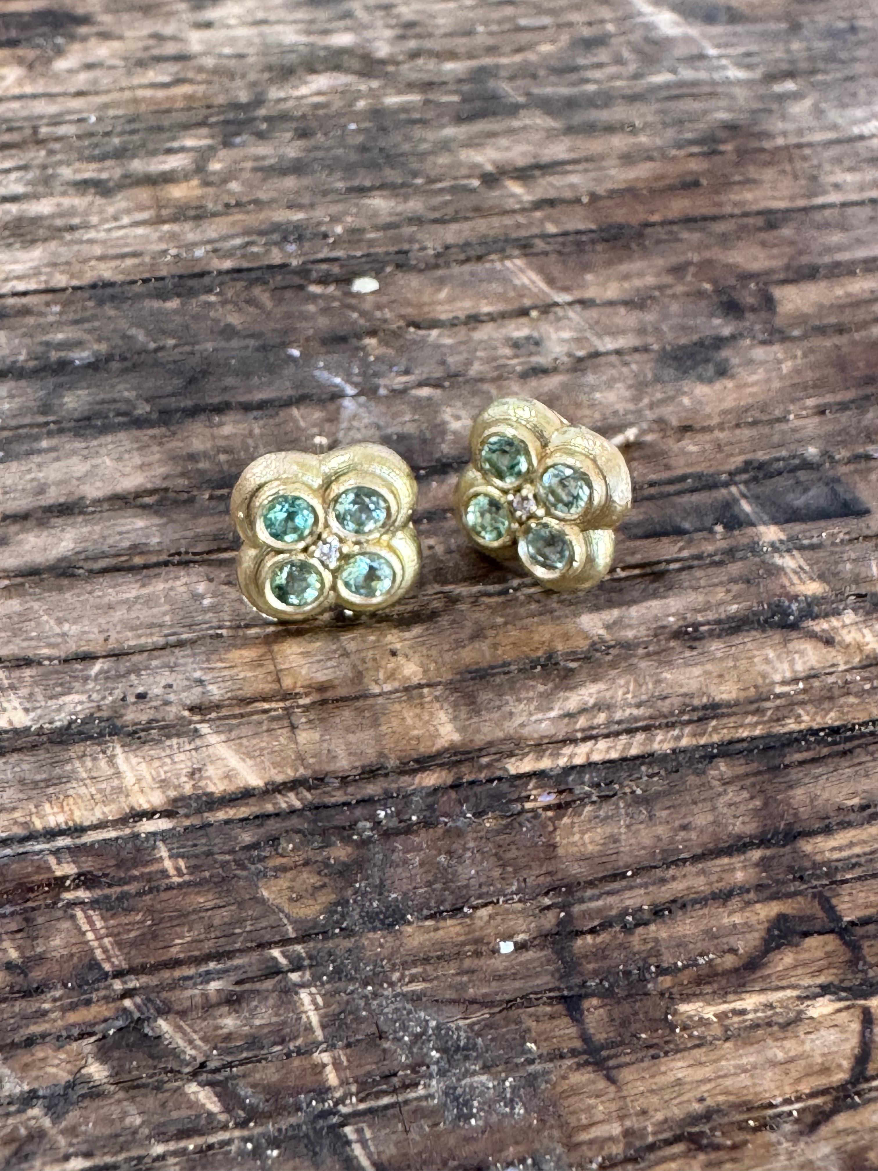 Green Tourmaline + Diamond Quad Earrings by Carla Morrison