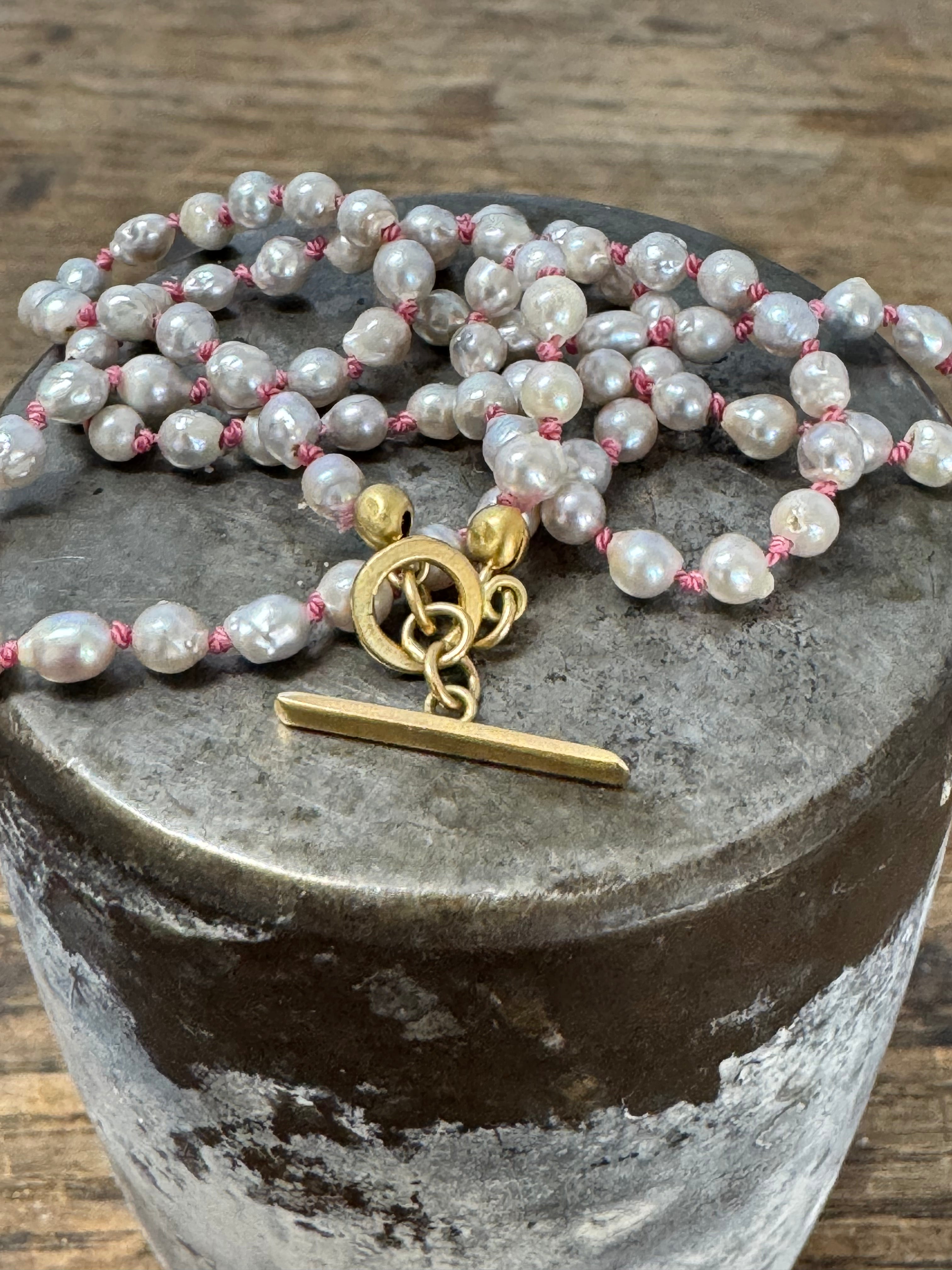 Akoya Grey Pearl + Pink Silk Necklace by Carla Morrison