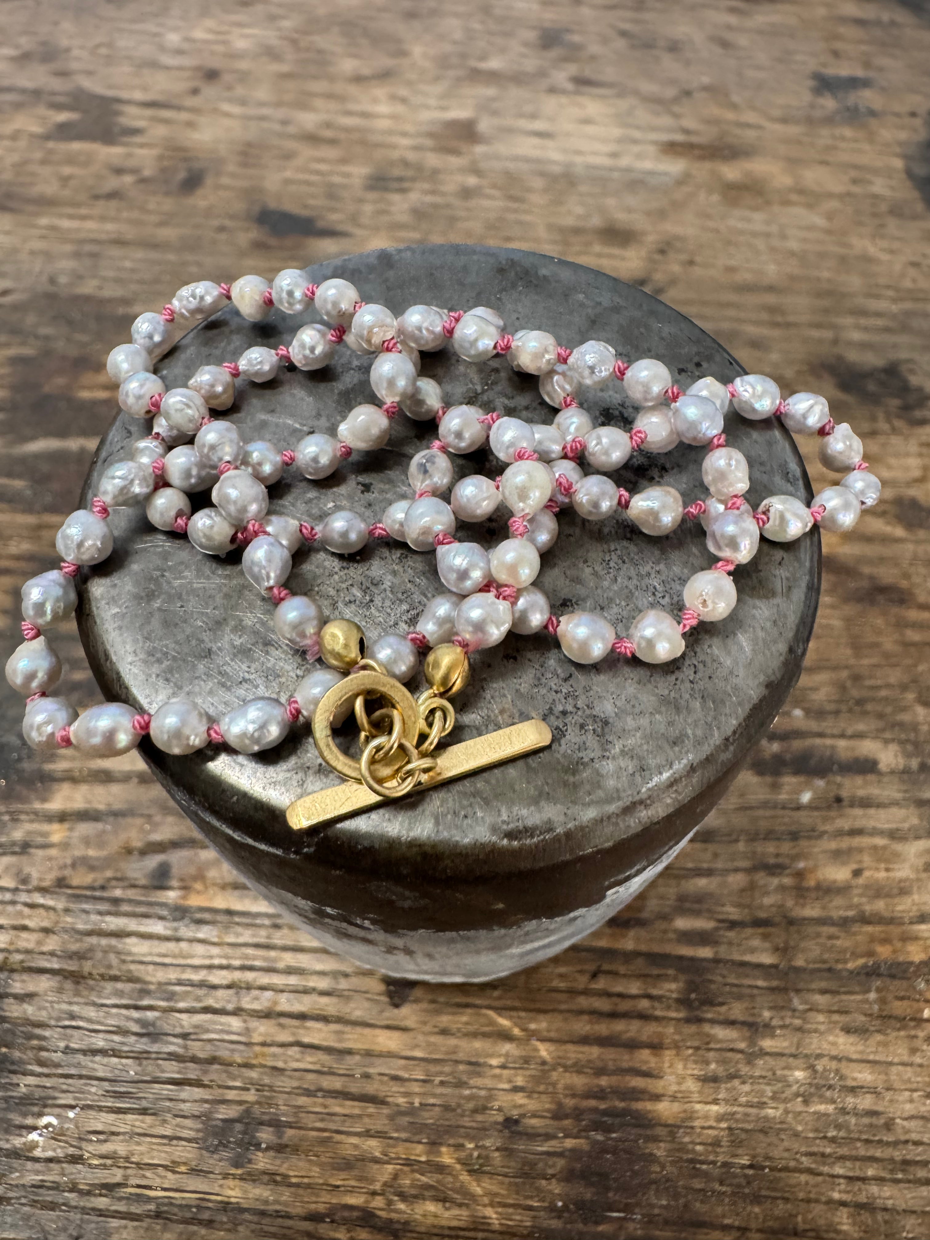 Akoya Grey Pearl + Pink Silk Necklace by Carla Morrison