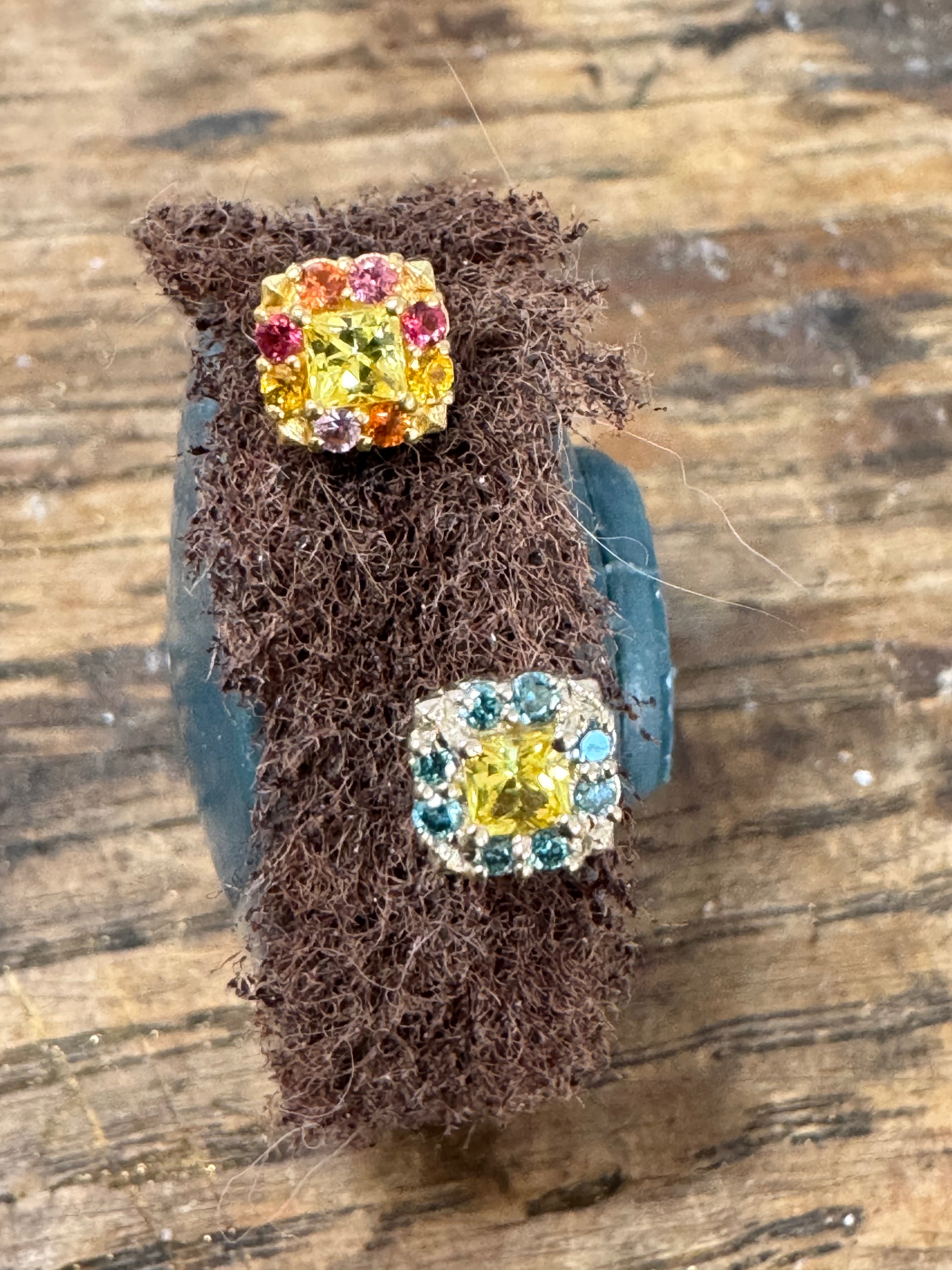 Princess Cut Yellow Sapphire + Blue Diamond Halo by Carla Morrison