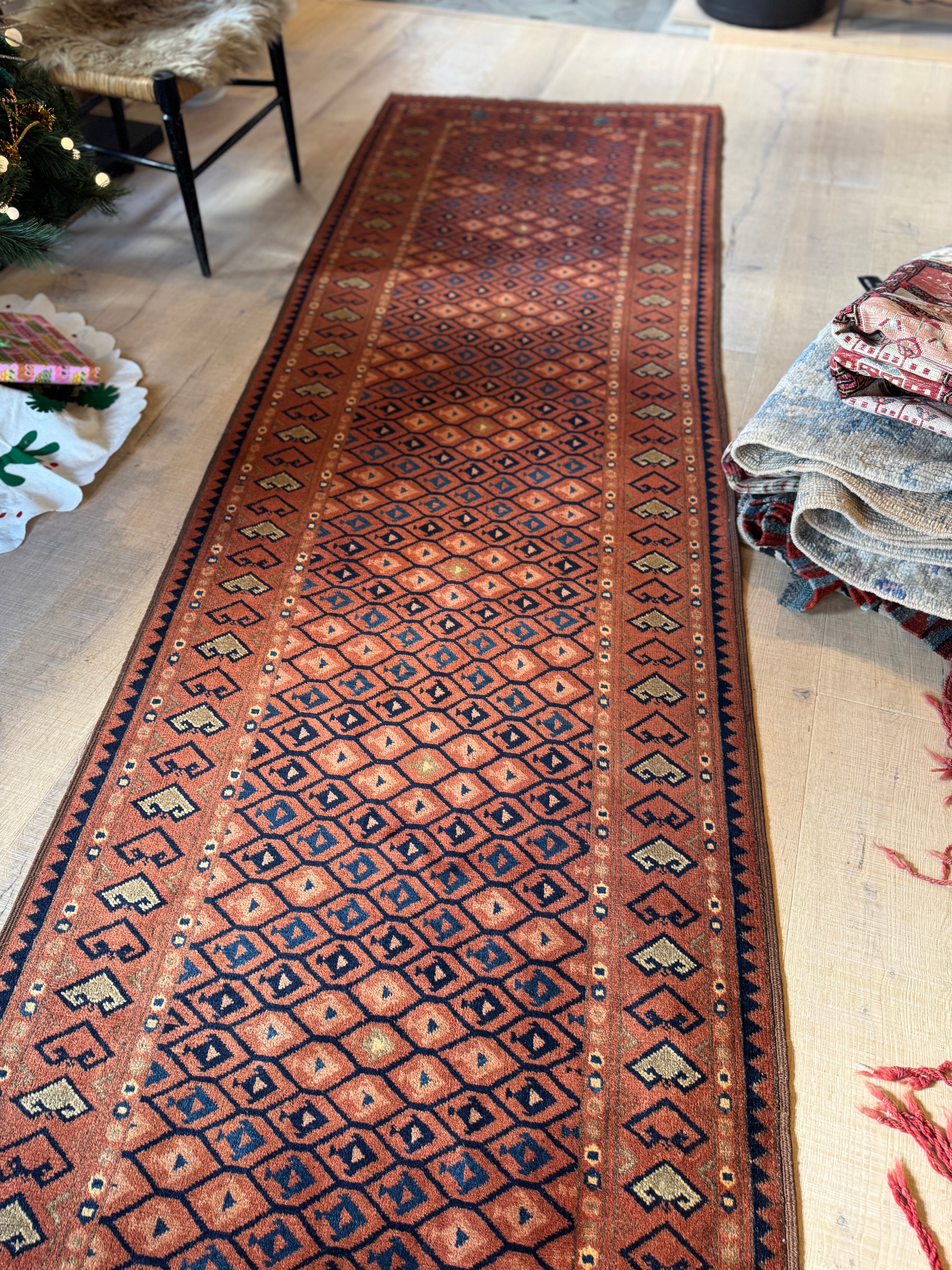 Turkish Wool + Silk Ushak Orange Runner 3'x9'